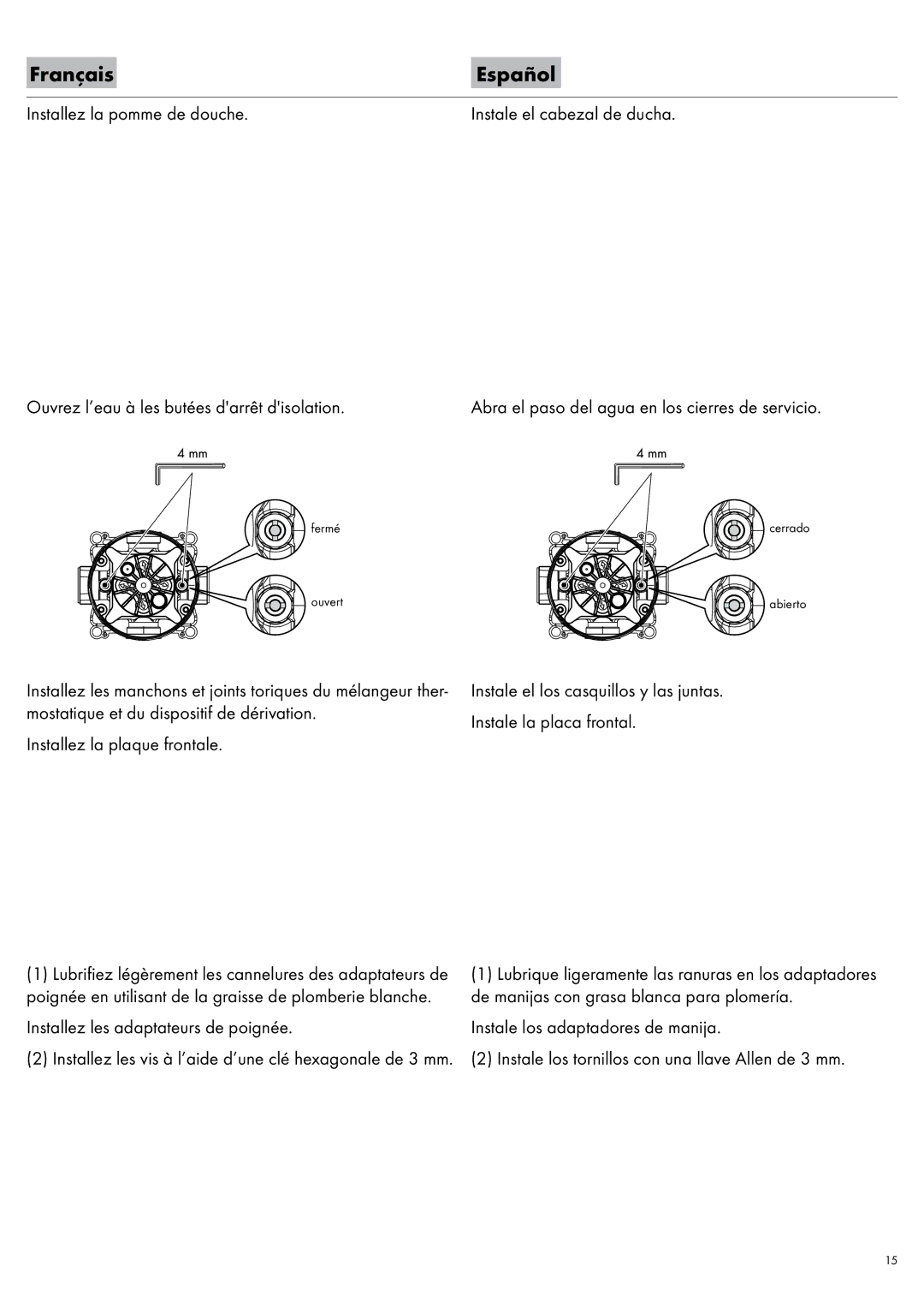 Axor 27192XX1 manual Installez les adaptateurs de poignée 