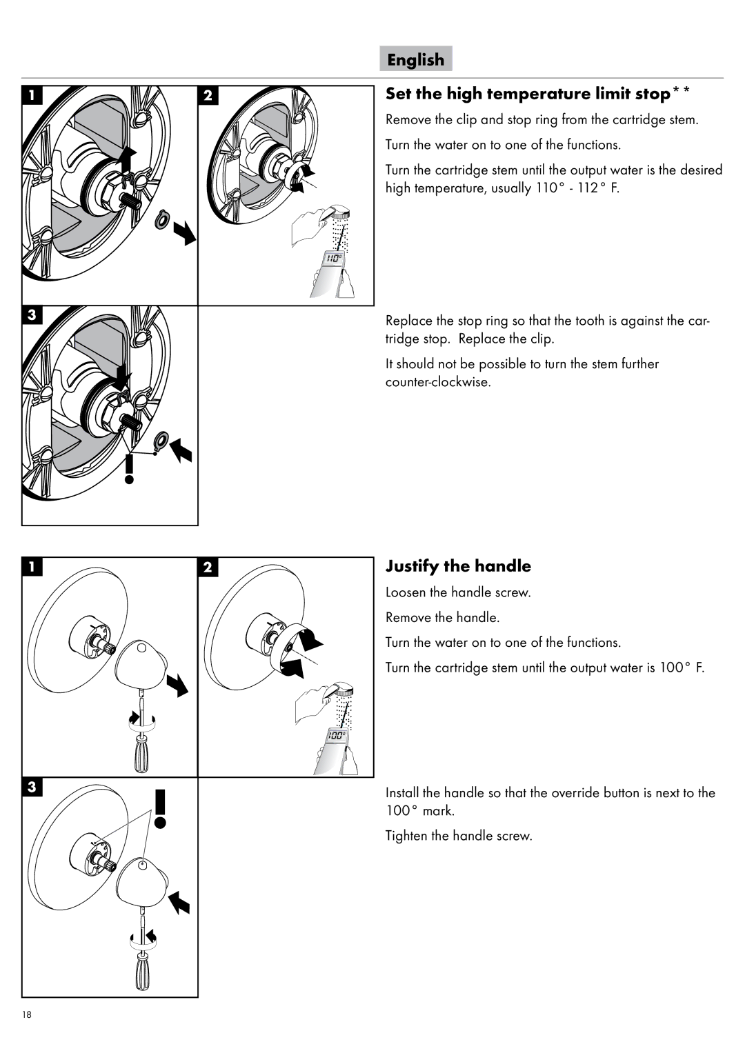 Axor 27192XX1 manual English Set the high temperature limit stop, Justify the handle 