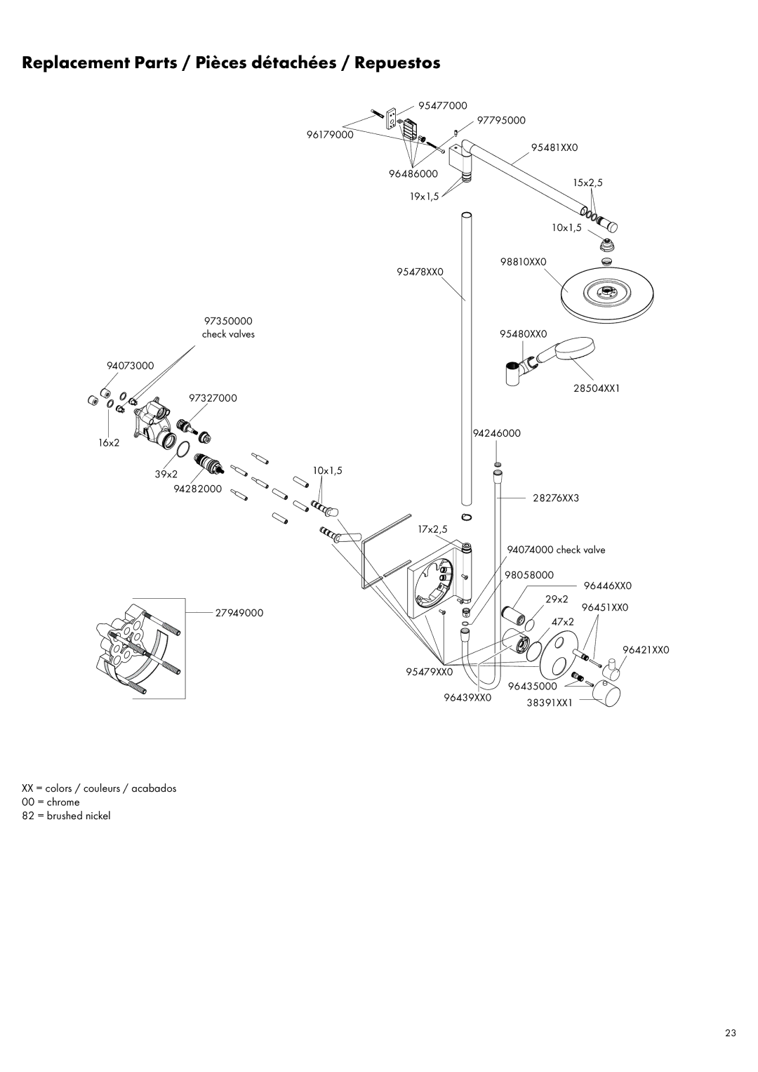 Axor 27192XX1 manual Replacement Parts / Pièces détachées / Repuestos 