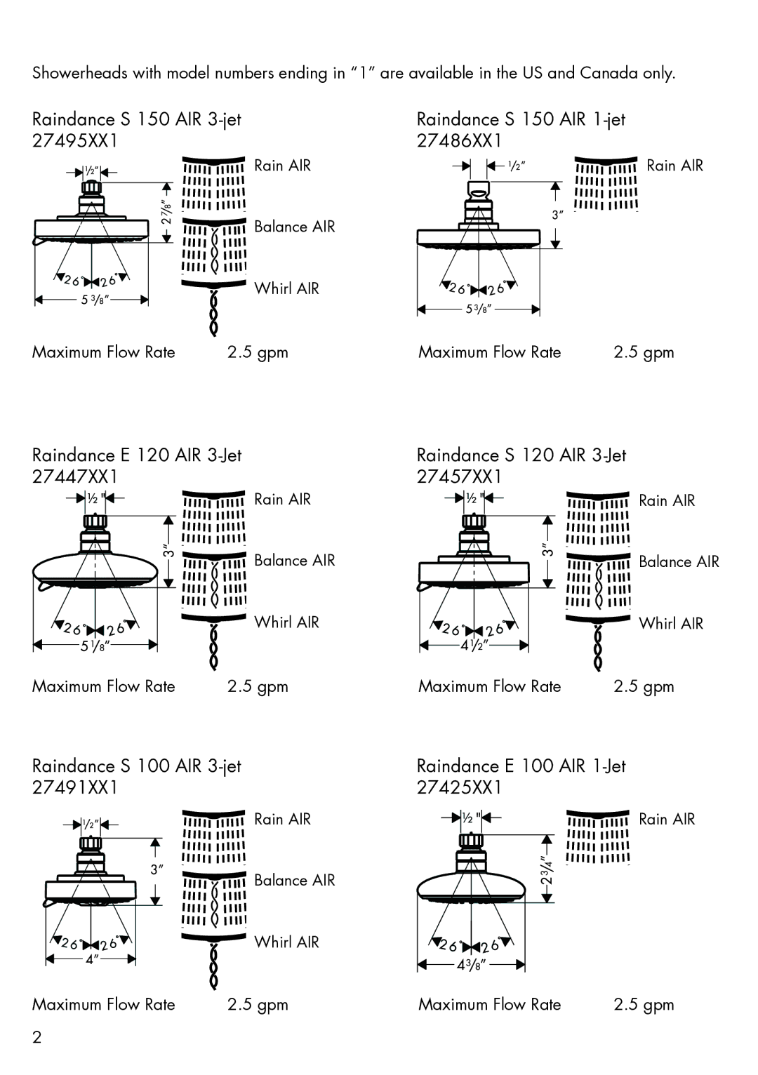 Axor 27495XX3, 27486XX3, 27426XX1 installation instructions Raindance S 150 AIR 3-jet 