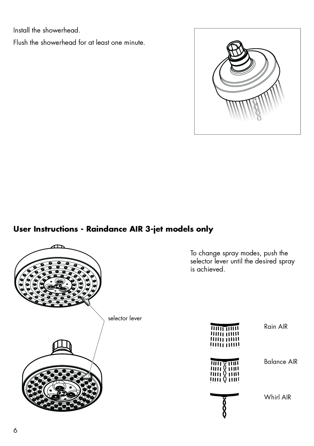 Axor 27486XX3, 27426XX1, 27495XX3 installation instructions User Instructions Raindance AIR 3-jet models only 