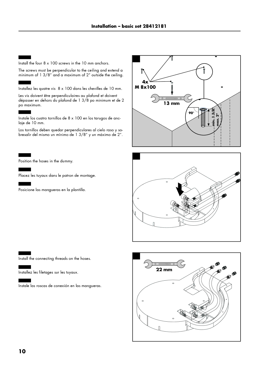 Axor 28403001, 28412181 installation instructions 8x100 13 mm, 22 mm 