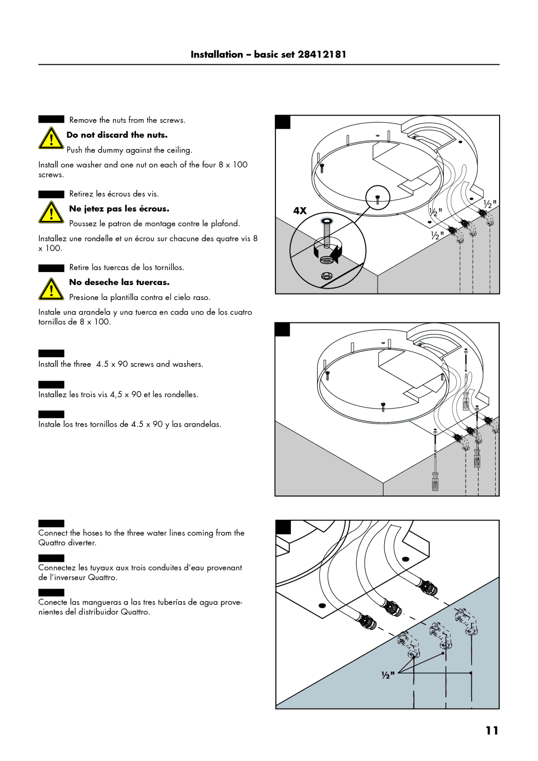 Axor 28412181, 28403001 installation instructions Do not discard the nuts 