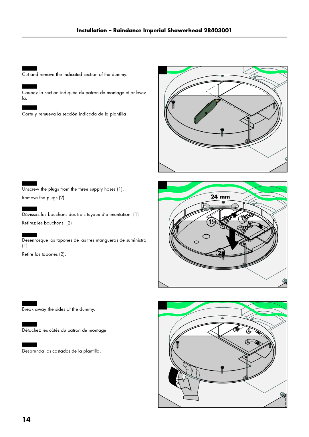 Axor 28403001, 28412181 installation instructions Installation Raindance Imperial Showerhead, 24 mm 