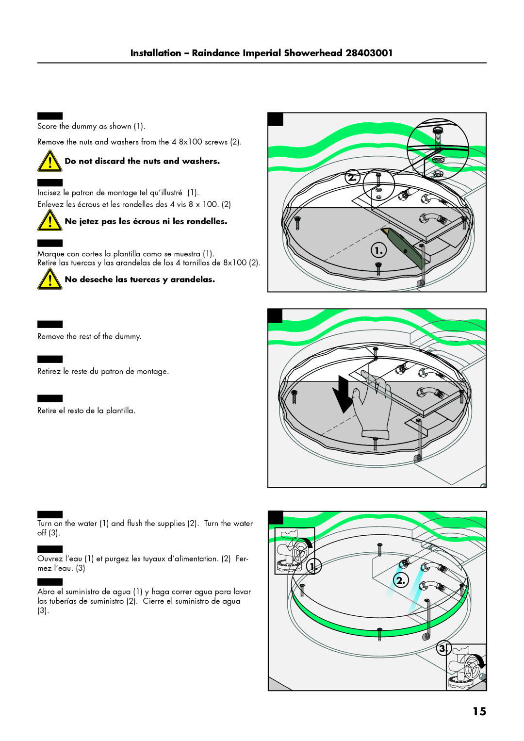 Axor 28412181, 28403001 installation instructions Do not discard the nuts and washers 