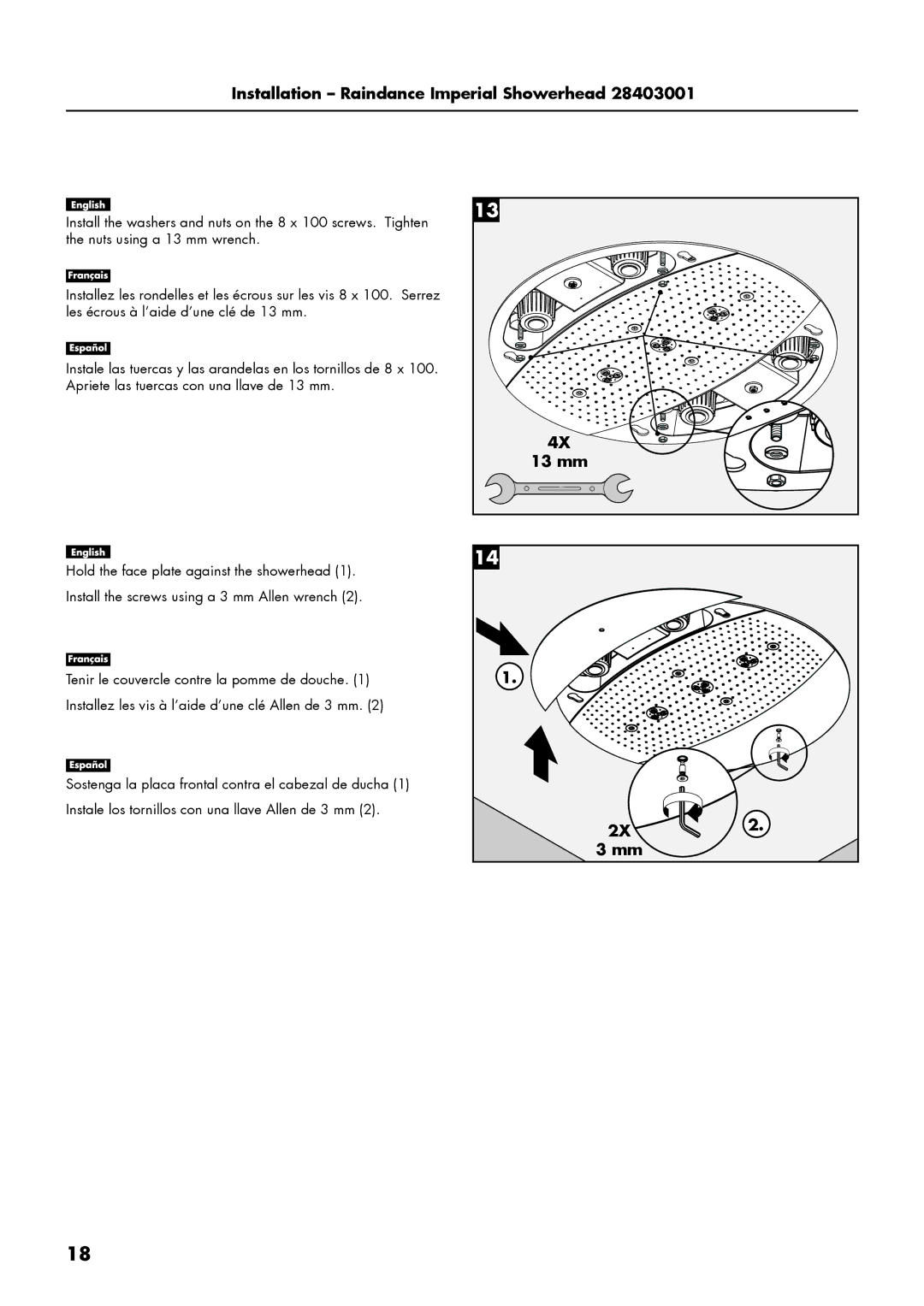 Axor 28403001, 28412181 installation instructions 13 mm 