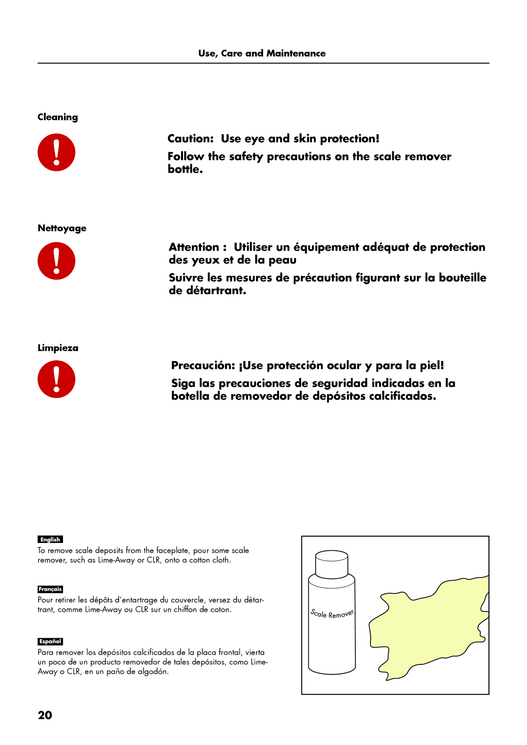 Axor 28403001, 28412181 installation instructions Use, Care and Maintenance Cleaning, Nettoyage, Limpieza 