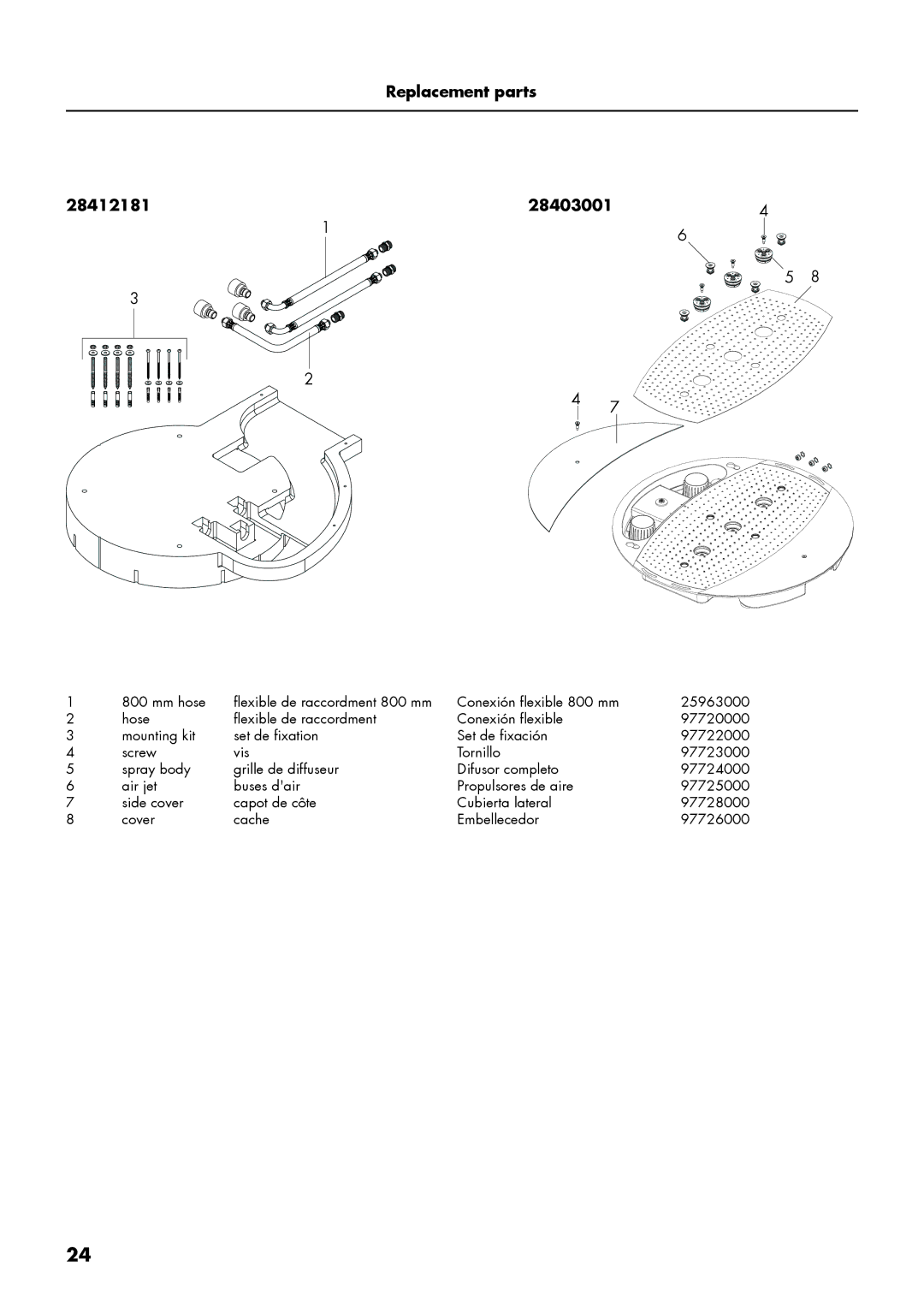 Axor installation instructions Replacement parts 28412181 28403001 