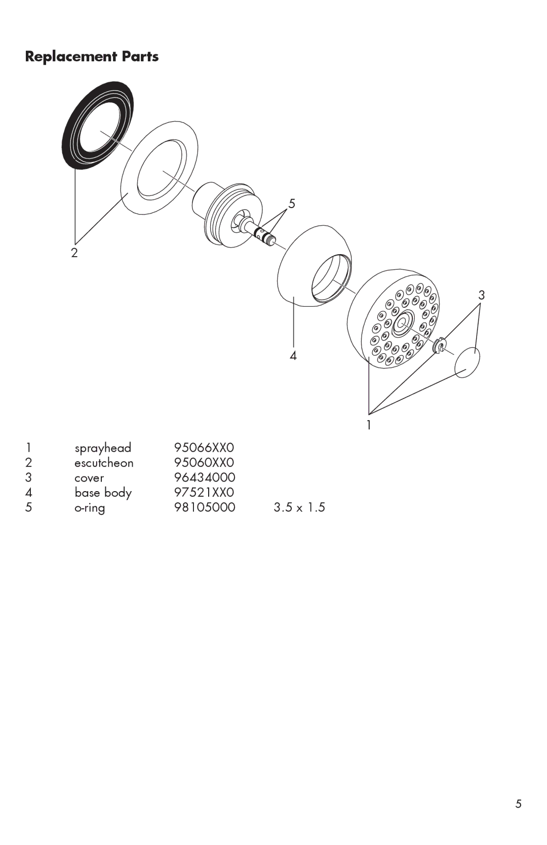 Axor 284466XX1 installation instructions Replacement Parts 