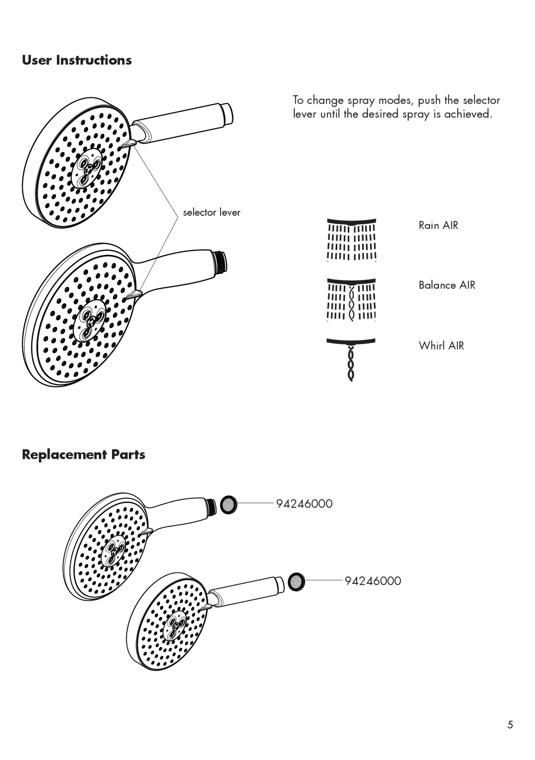 Axor 28518XX1, 28519XX1 installation instructions User Instructions, Replacement Parts 