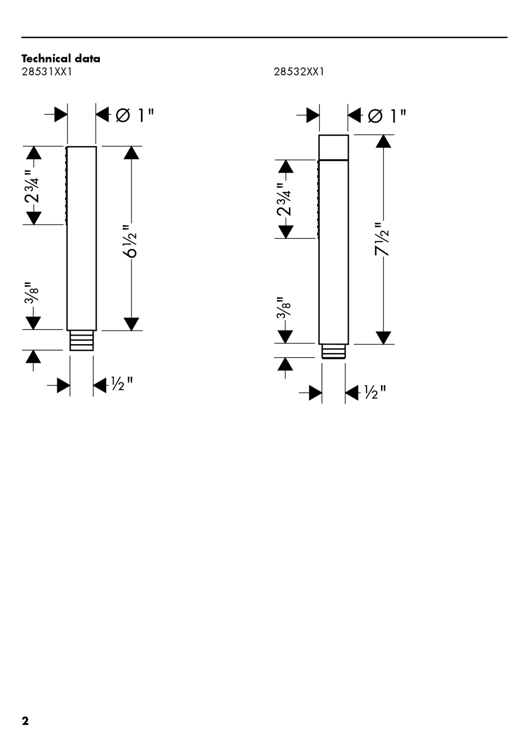 Axor 28531XX1, 28532XX1 installation instructions Technical data 