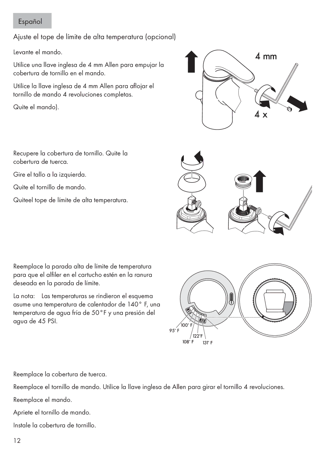 Axor 32070XX1, 32073XX1 installation instructions Quiteel tope de límite de alta temperatura 