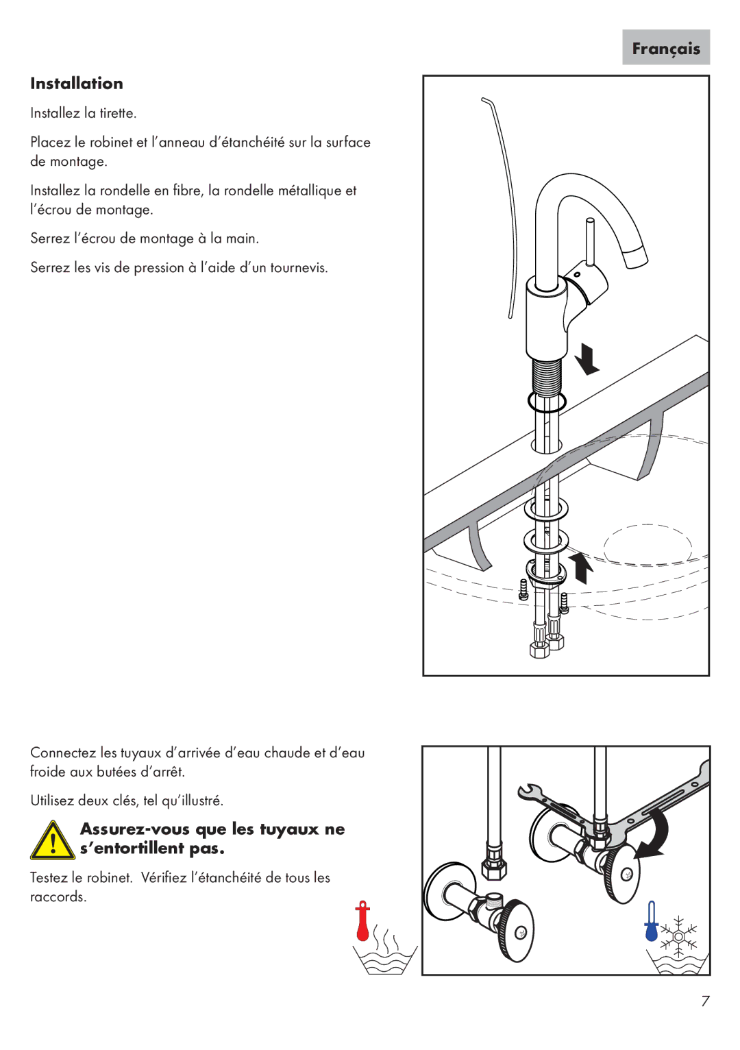 Axor 32073XX1, 32070XX1 installation instructions Installation, Français 