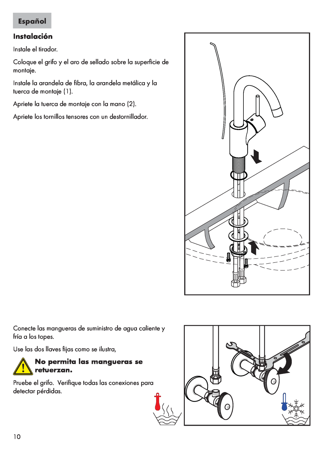Axor 32070XX1, 32073XX1 installation instructions Español Instalación, No permita las mangueras se retuerzan 