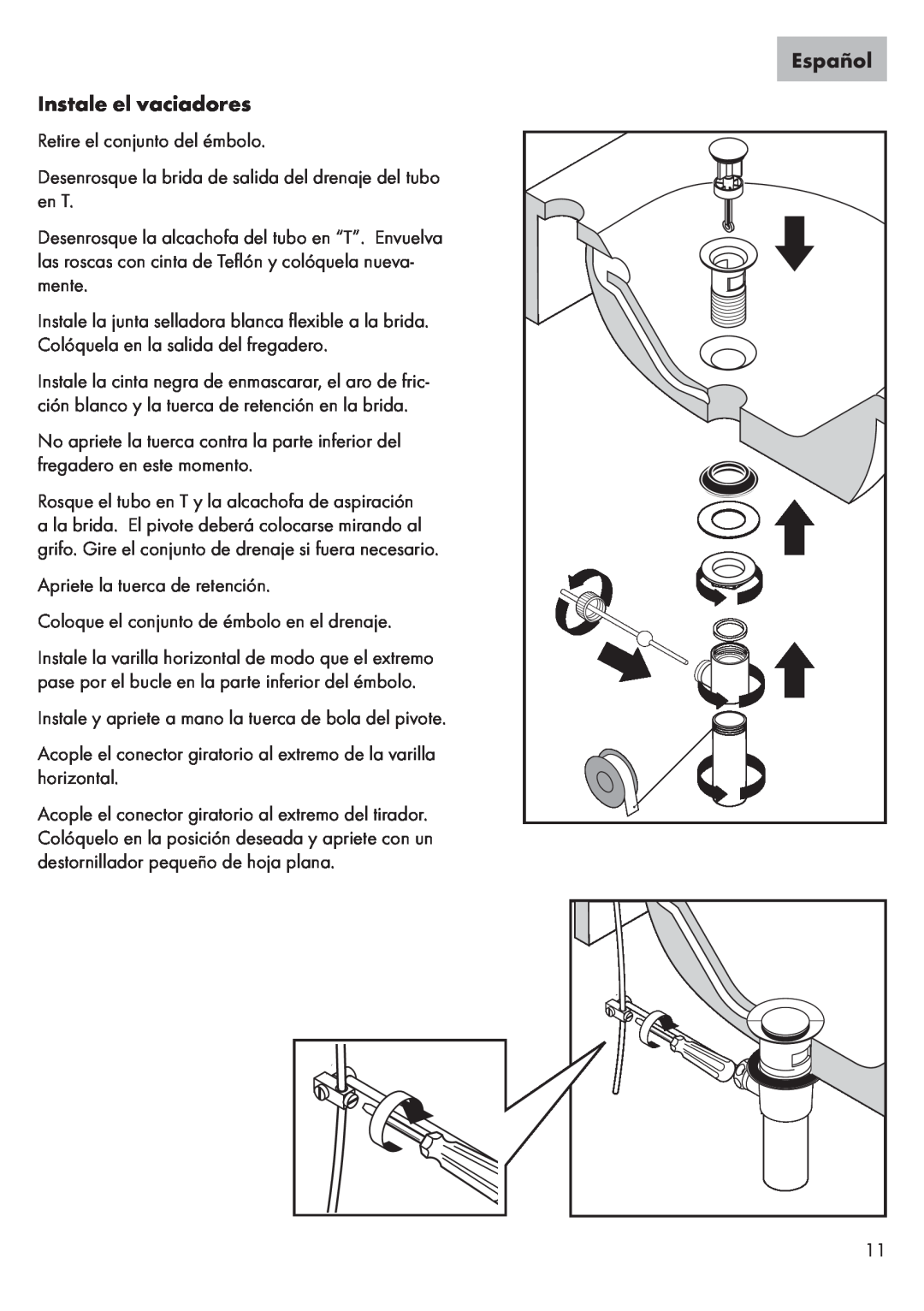 Axor 32073XX1, 32070XX1 installation instructions Instale el vaciadores, Español 