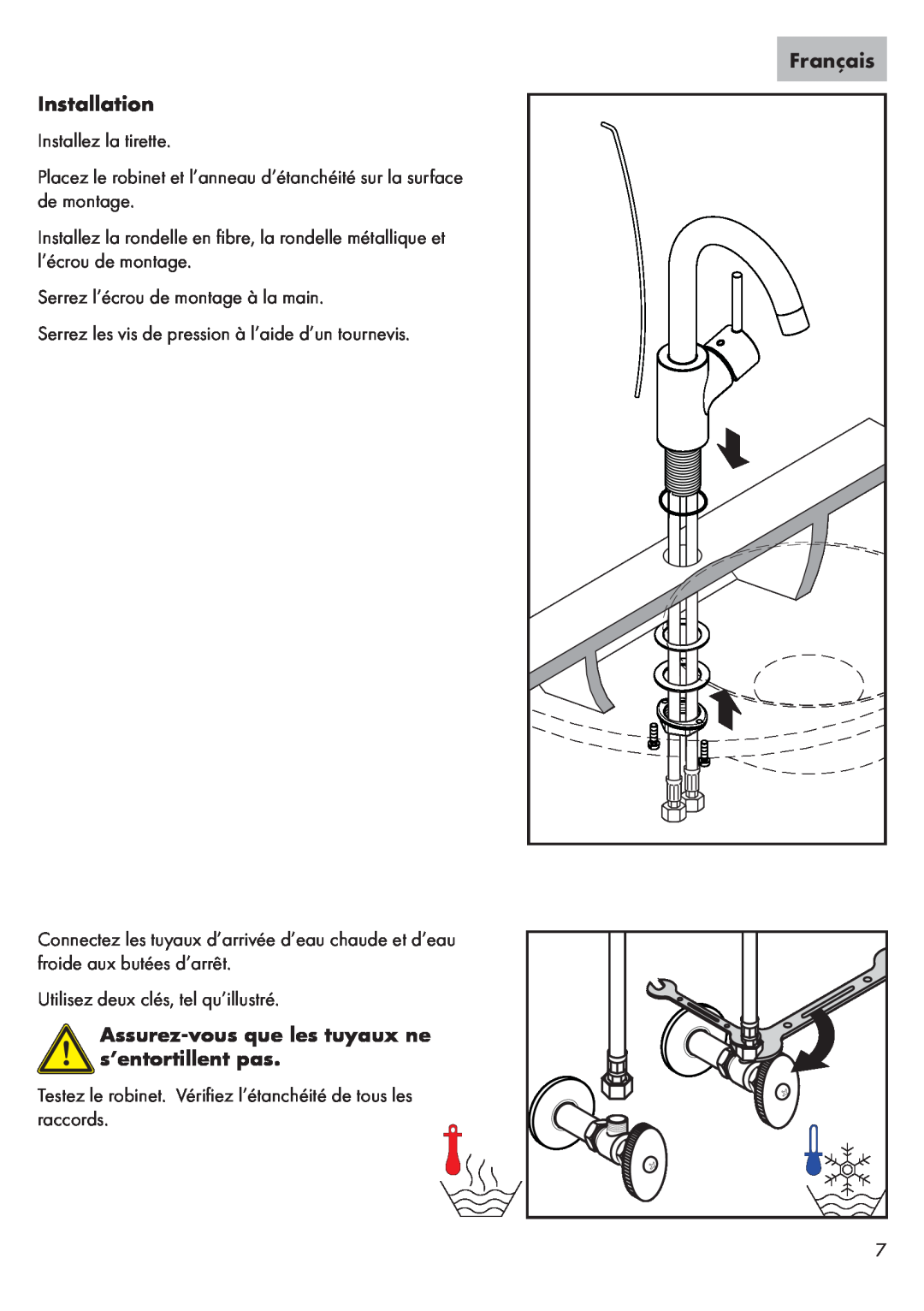 Axor 32073XX1, 32070XX1 installation instructions Installation, Français, Assurez-vous que les tuyaux ne s’entortillent pas 