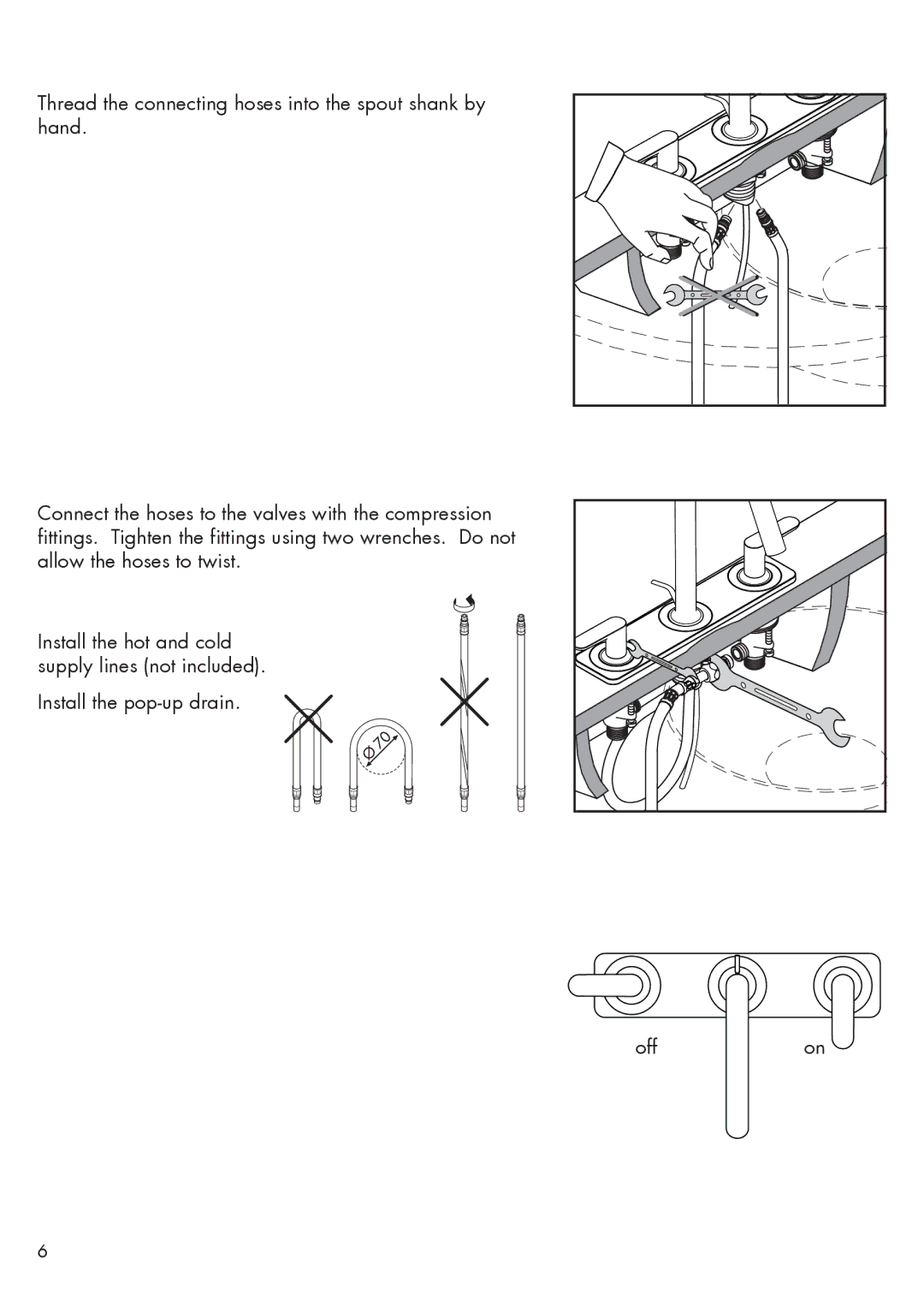 Axor 34134XX1 installation instructions Install the pop-up drain Offon 