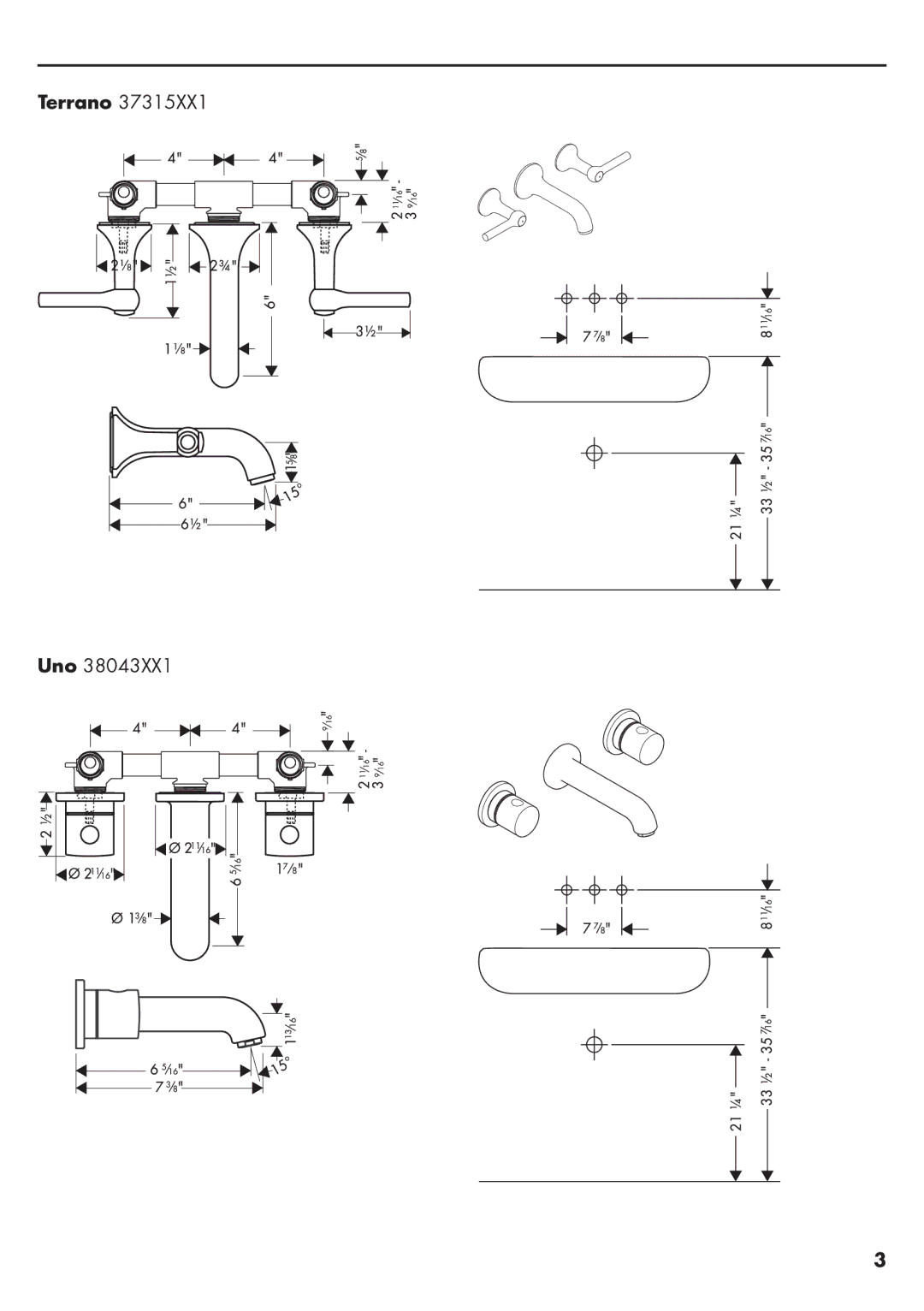 Axor 37313XX1, 37315XX1, 38043XX1, 10313XX1 installation instructions Uno 