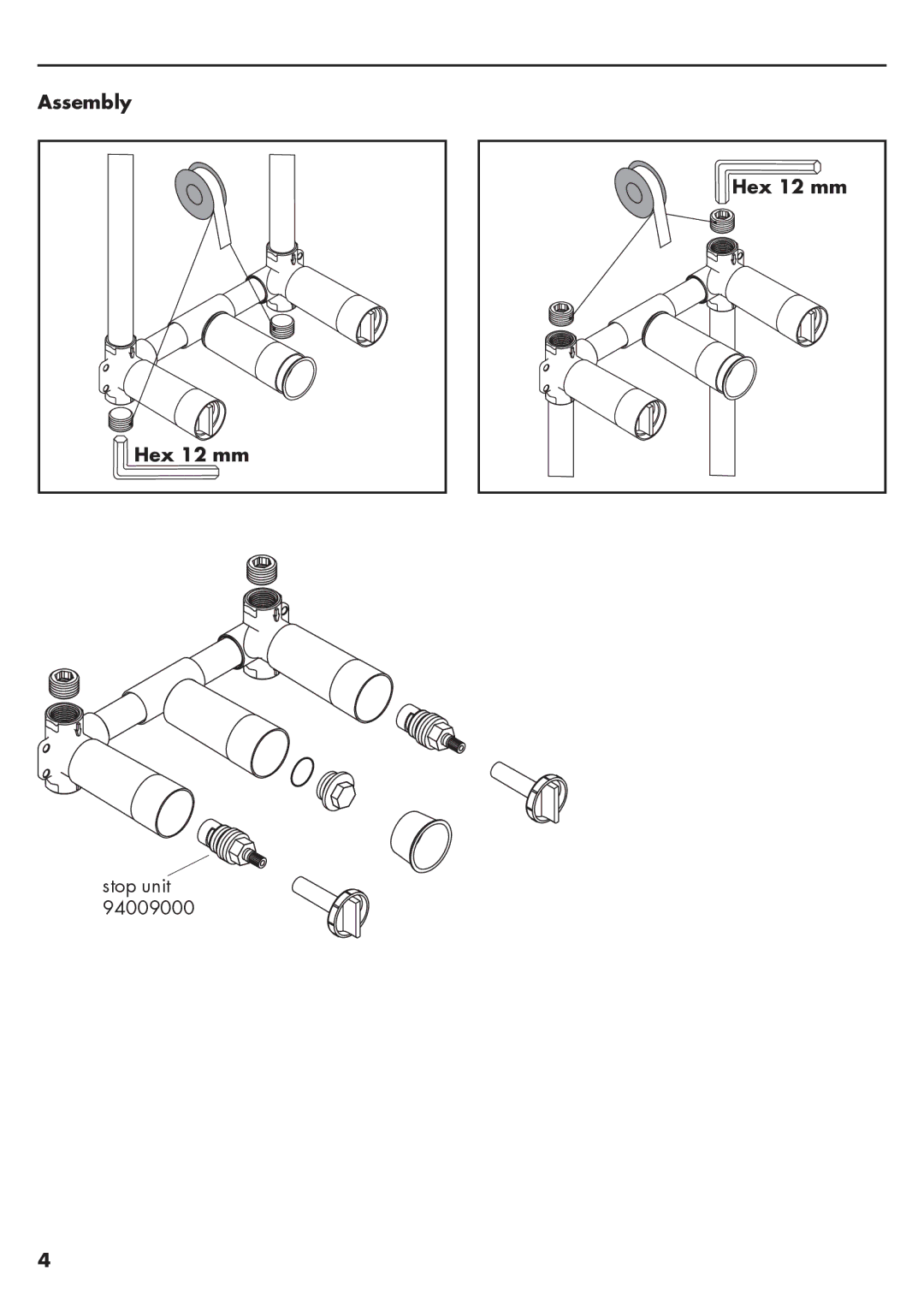 Axor 37315XX1, 38043XX1, 10313XX1, 37313XX1 installation instructions Assembly Hex 12 mm 