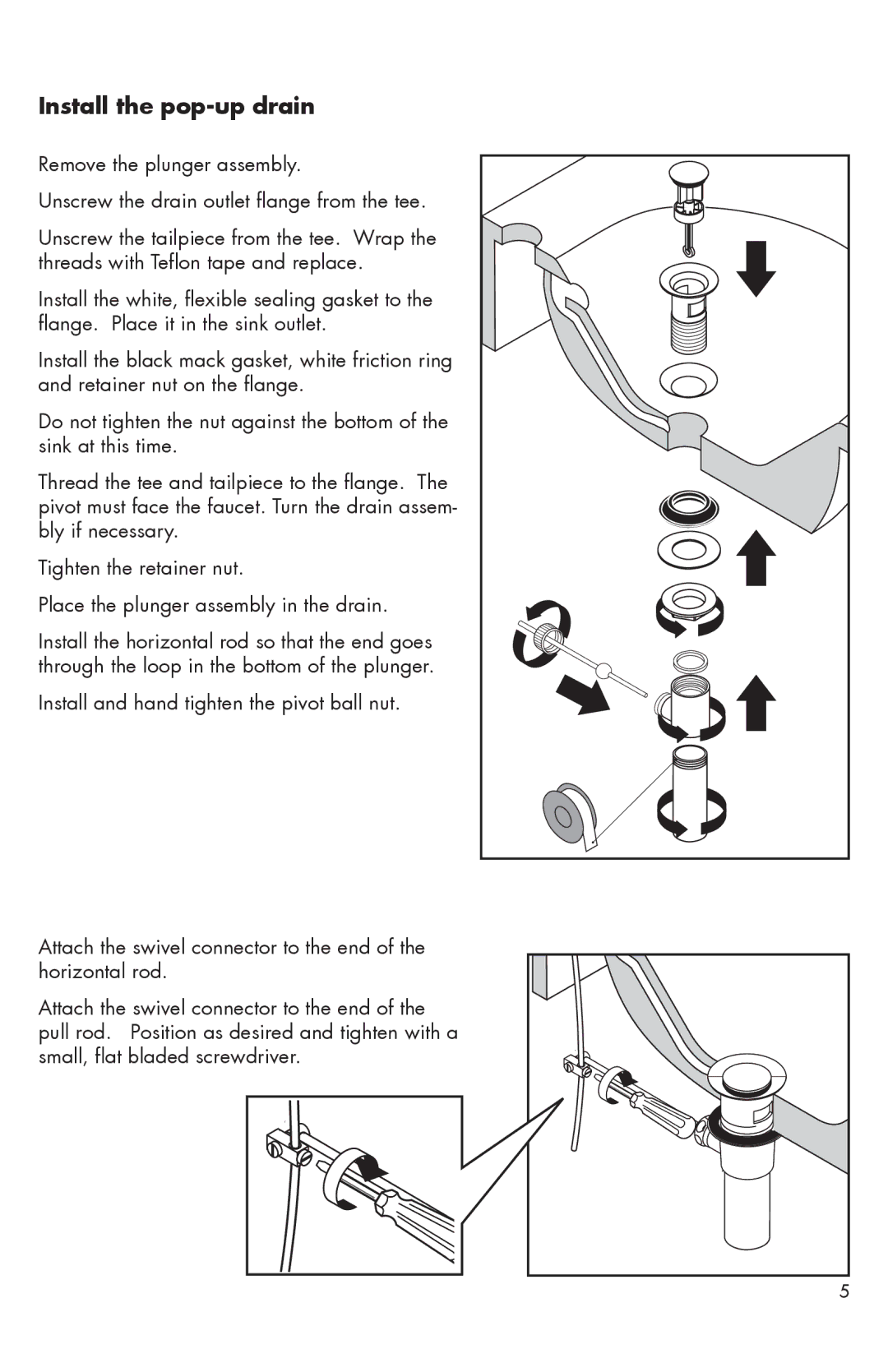 Axor 38025XX1, 3802XX1, 38210XX1 installation instructions Install the pop-up drain 