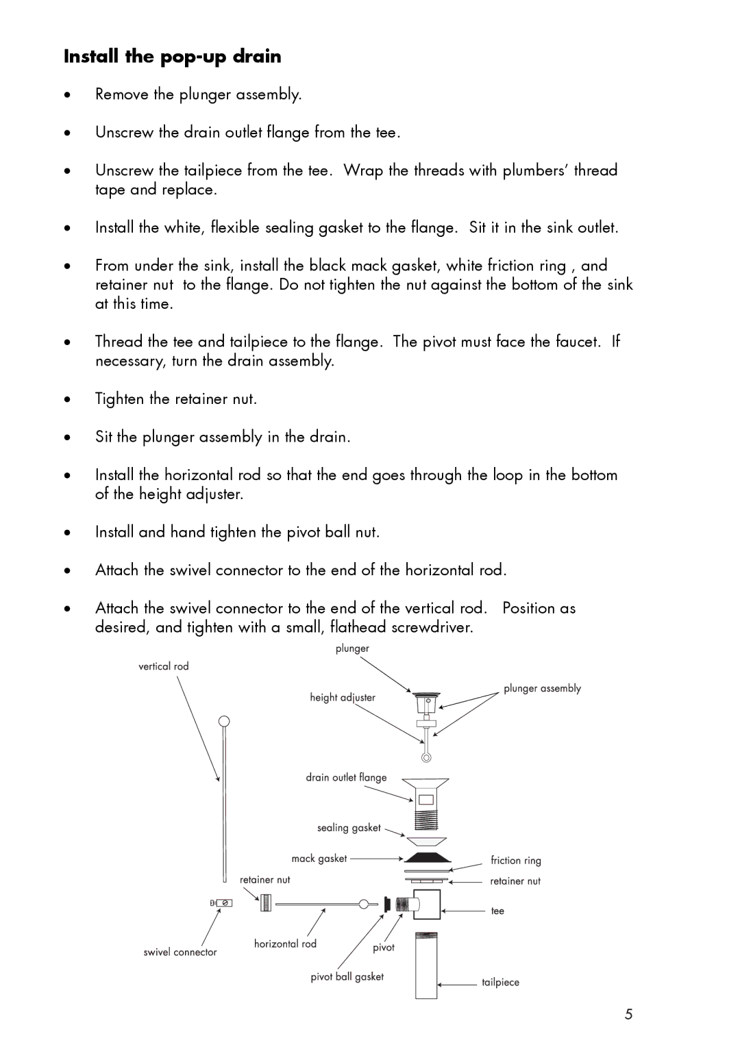 Axor 38030XX1 installation instructions Install the pop-up drain 