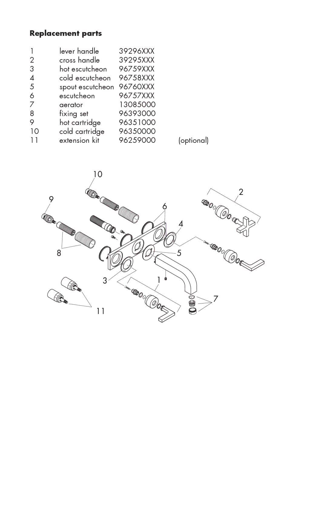 Axor 39144XX1 warranty Replacement parts 