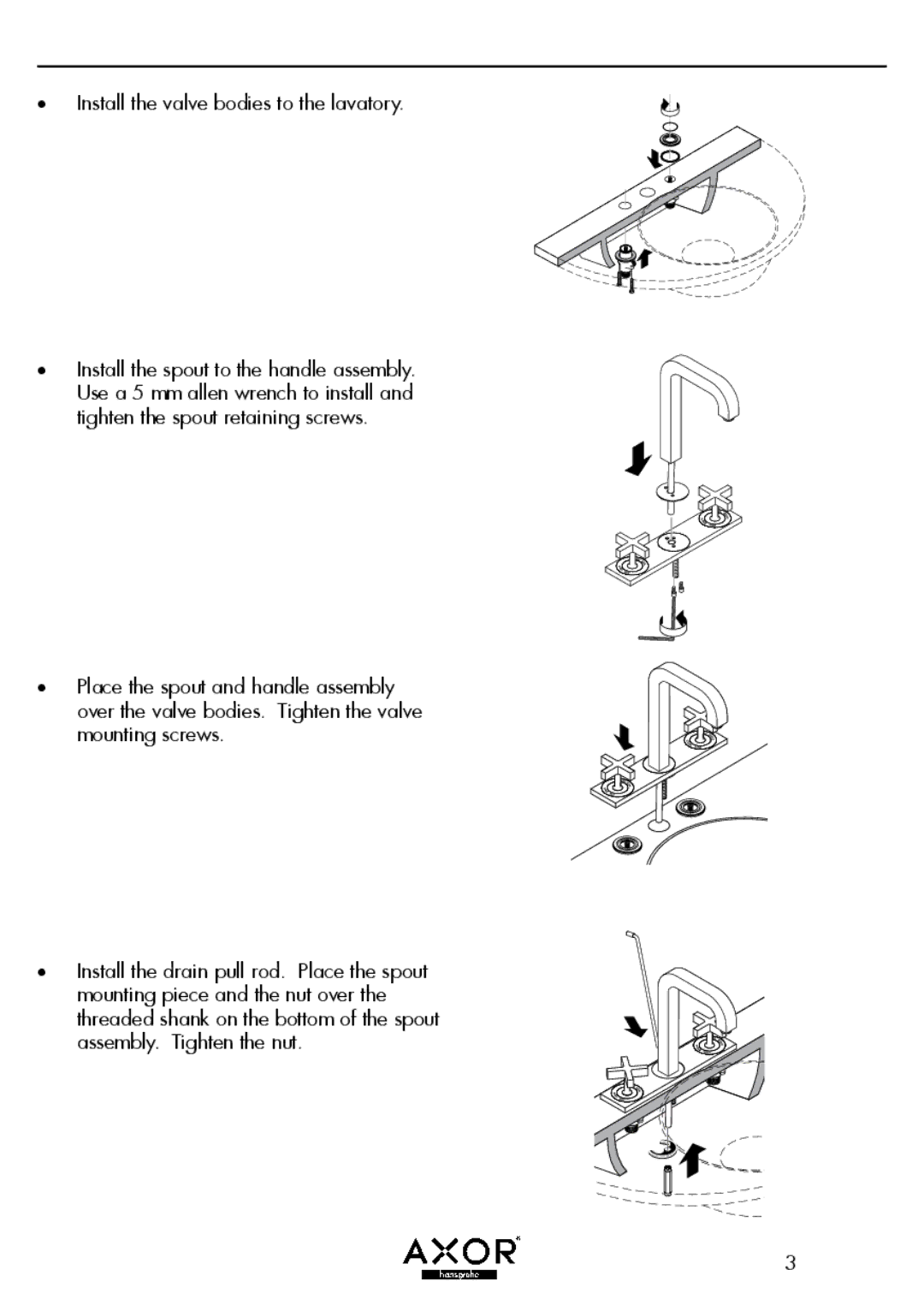 Axor 39154XX1, 39234XX1 installation instructions Install the valve bodies to the lavatory 