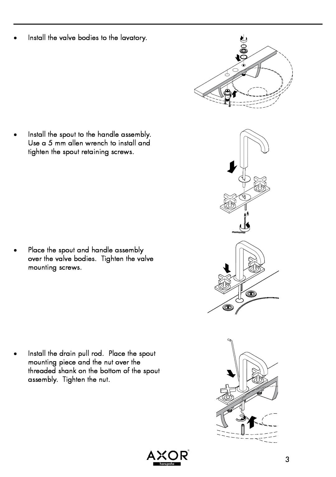 Axor 39154XX1, 39234XX1 installation instructions Install the valve bodies to the lavatory 