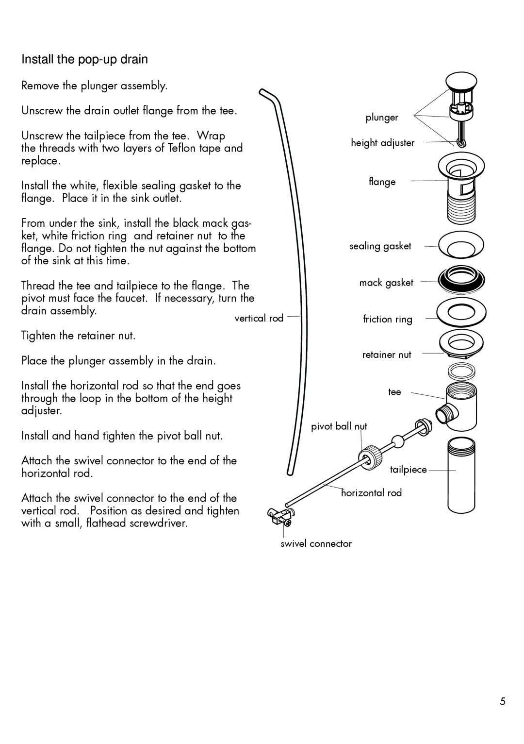 Axor 39233XX1, 39235XX1, 39135XX1, 39133XX1 installation instructions Install the pop-up drain 