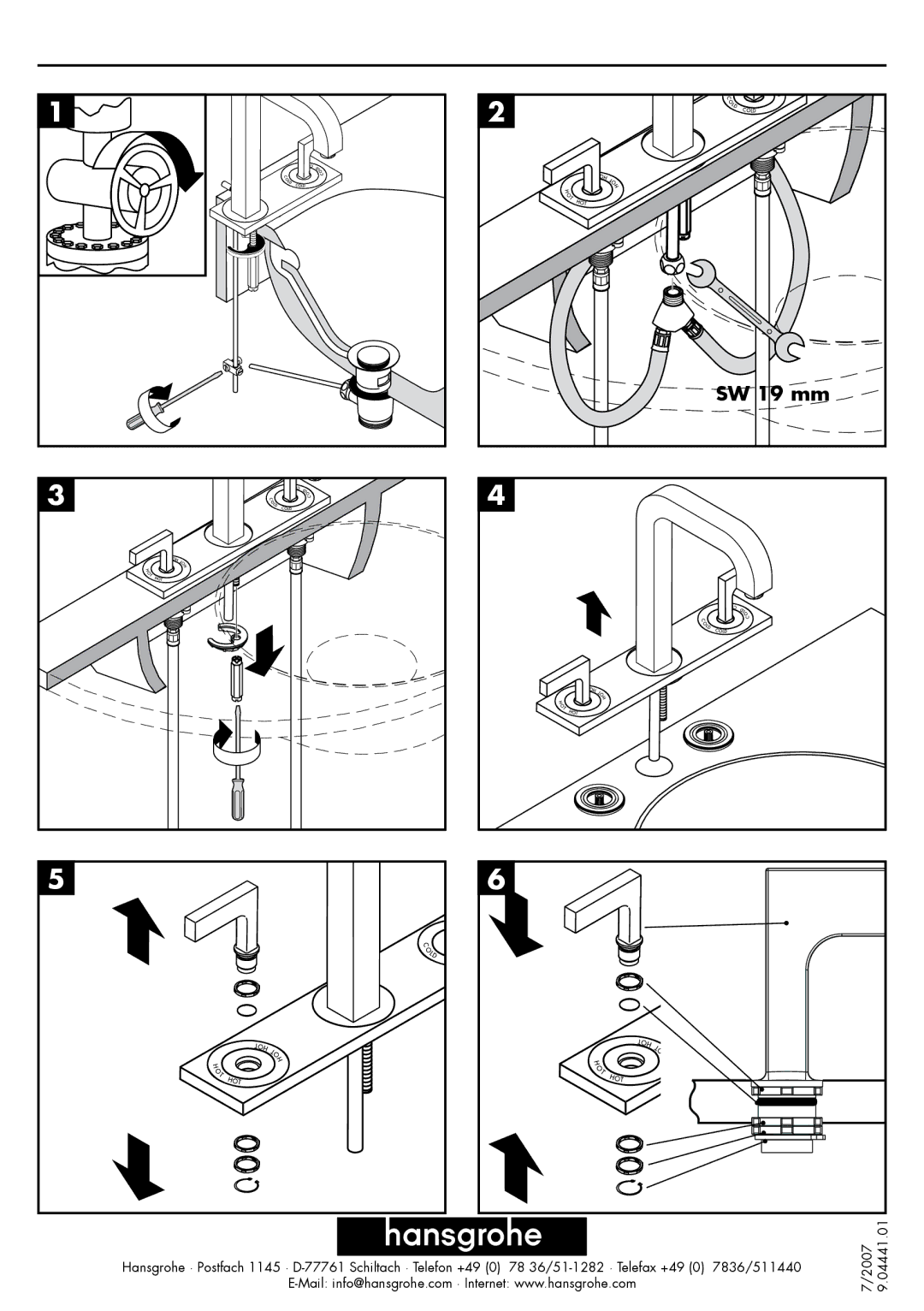 Axor 39293XXX manual SW 19 mm 