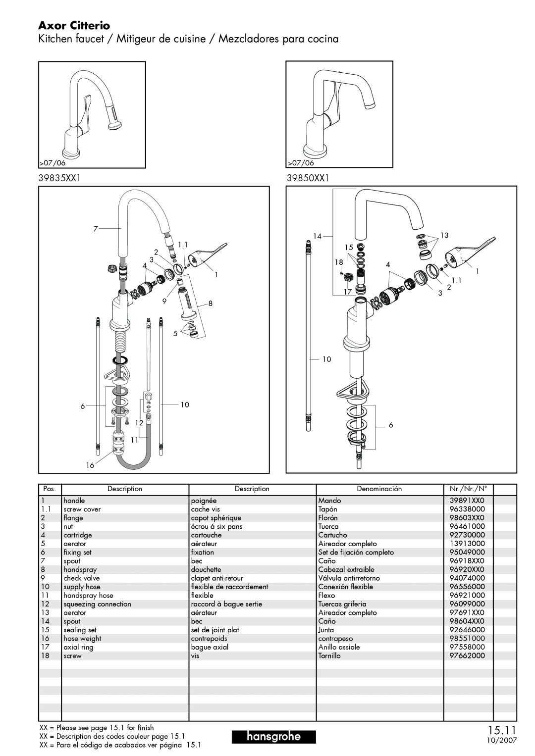 Axor 39835XX1 manual 39850XX1 