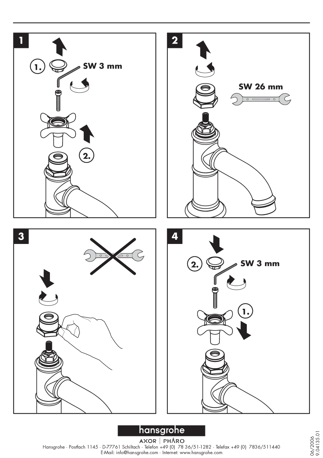 Axor 97993XXX, 16597XXX manual SW 3 mm SW 26 mm 