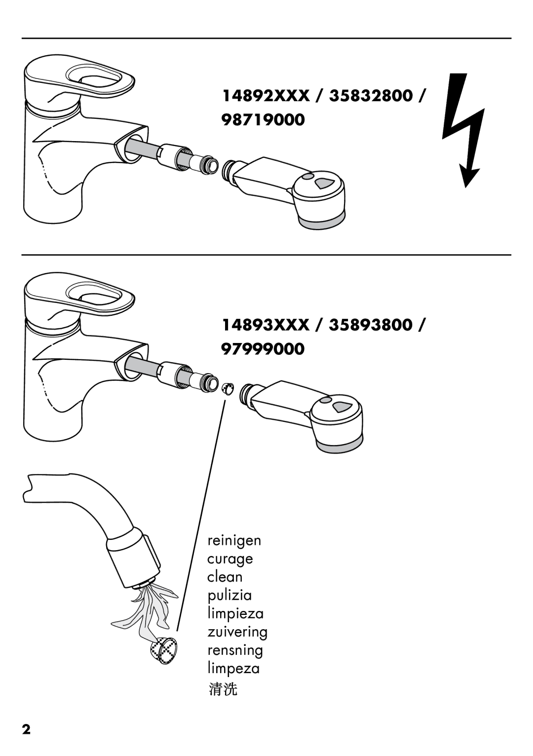 Axor 96920XXX, 97999000, 98719000, 96919XXX manual 14892XXX / 35832800 14893XXX / 35893800 