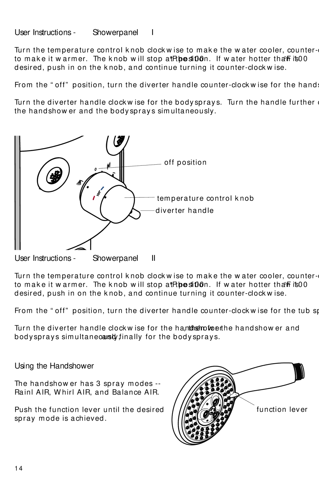 Axor installation instructions User Instructions Showerpanel, Using the Handshower 