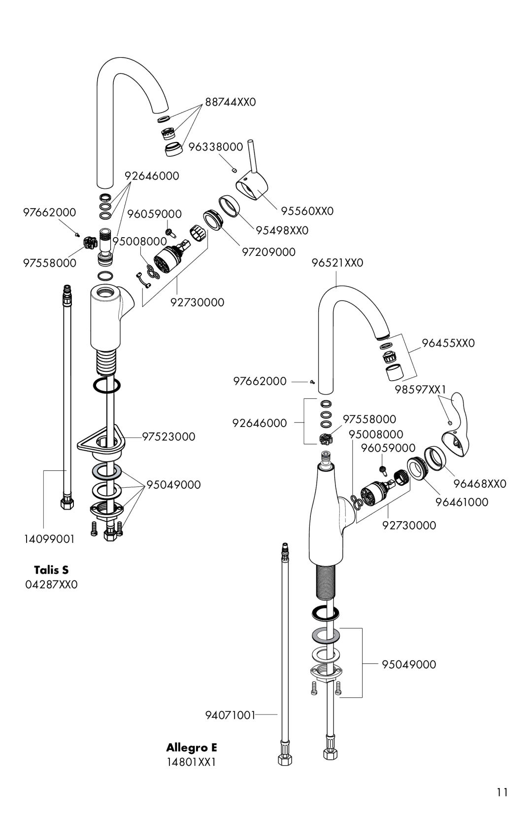 Axor Allegro E 14801XX1, Talis S 06857XX0, Talis C 04217XX0, Talis S 04287XX0 installation instructions 88744XX0 