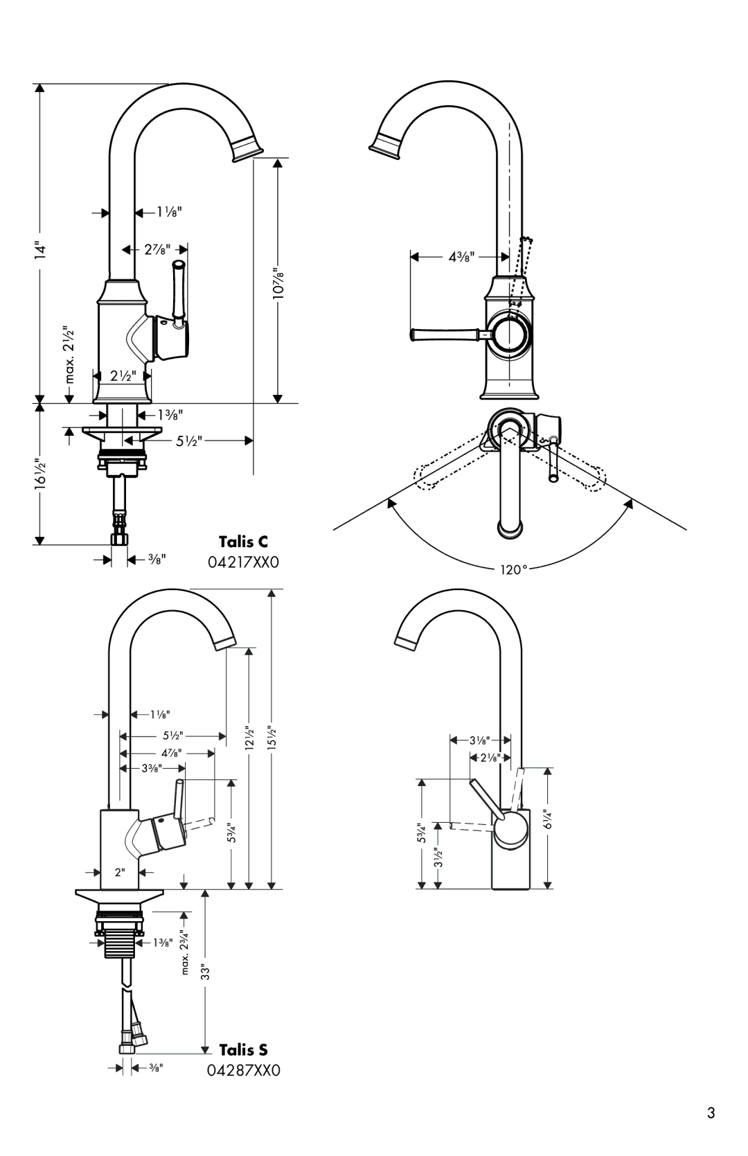 Axor Allegro E 14801XX1, Talis S 06857XX0, Talis C 04217XX0 installation instructions Talis S 04287XX0 