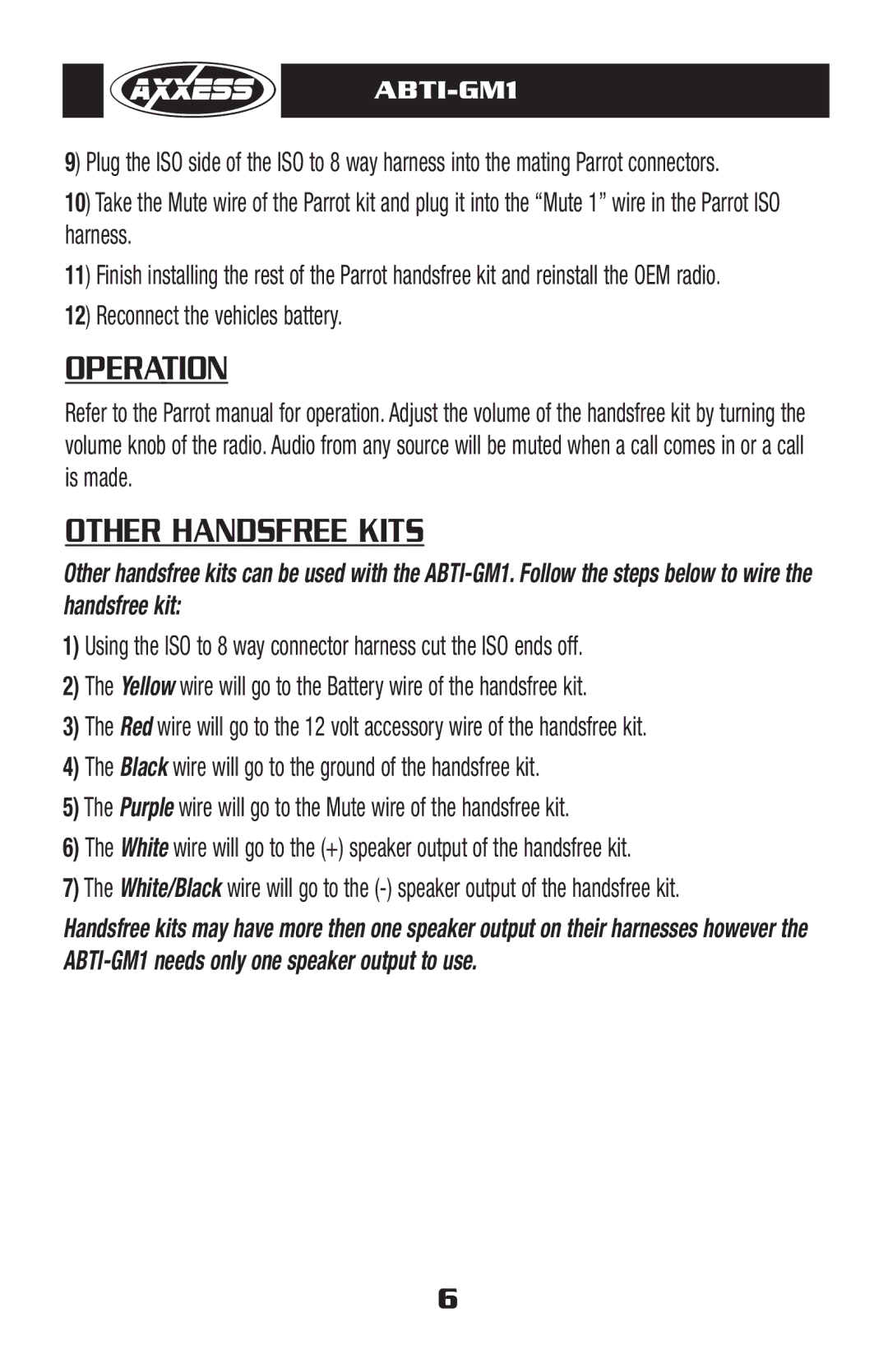 Axxess Interface ABTI-GM1 manual Other Handsfree Kits 