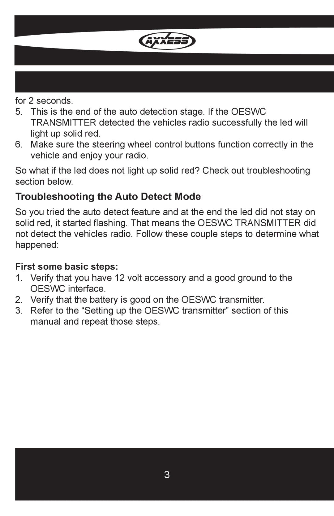 Axxess Interface OESWC-1761-RF installation instructions Troubleshooting the Auto Detect Mode, First some basic steps 