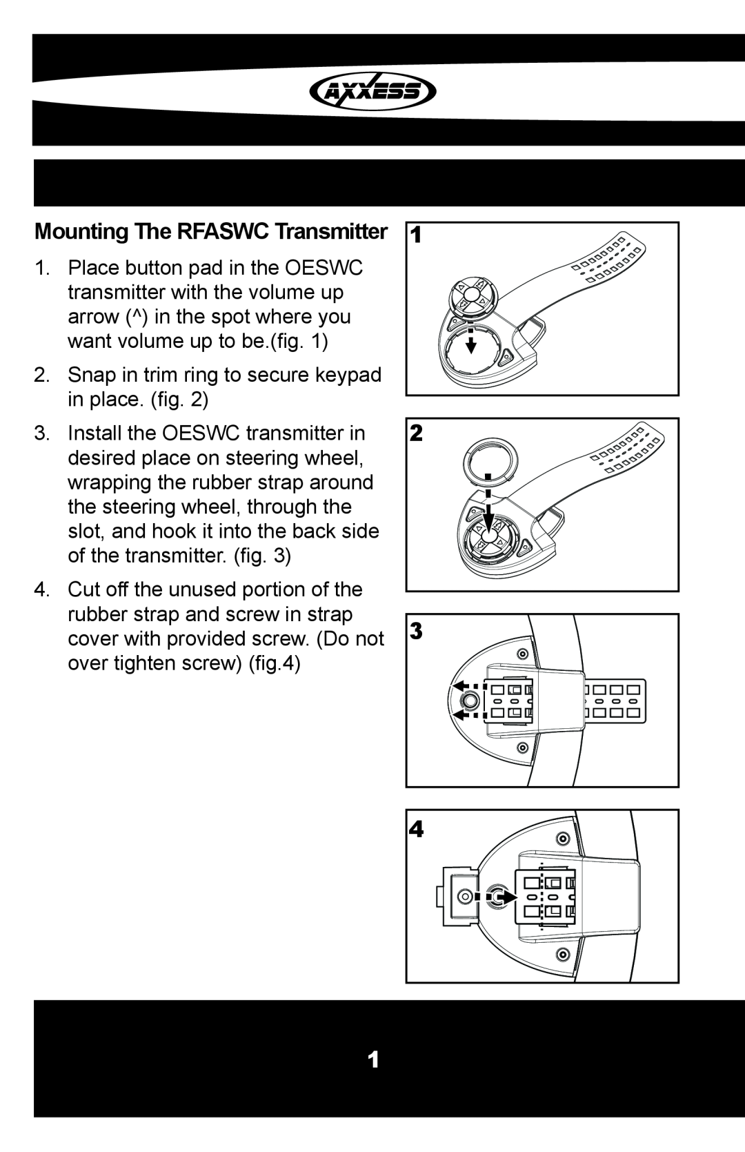 Axxess Interface OESWC-7552-RF installation instructions 1 2 3 4, Mounting The RFASWC Transmitter 