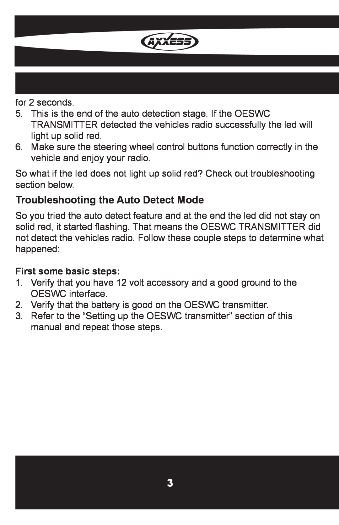 Axxess Interface OESWC-7552-RF installation instructions Troubleshooting the Auto Detect Mode, First some basic steps 