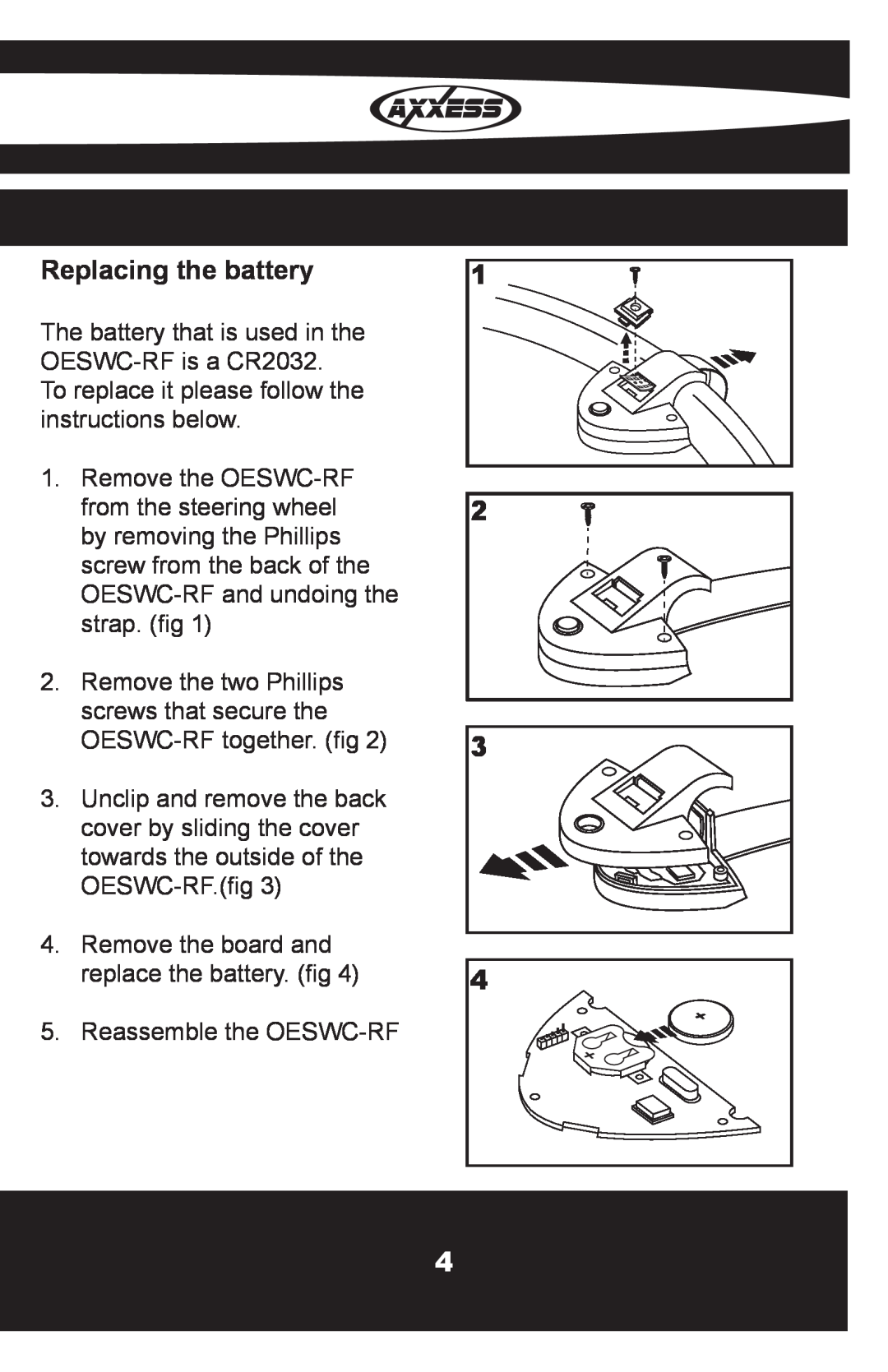 Axxess Interface OESWC-7552-RF installation instructions Replacing the battery 