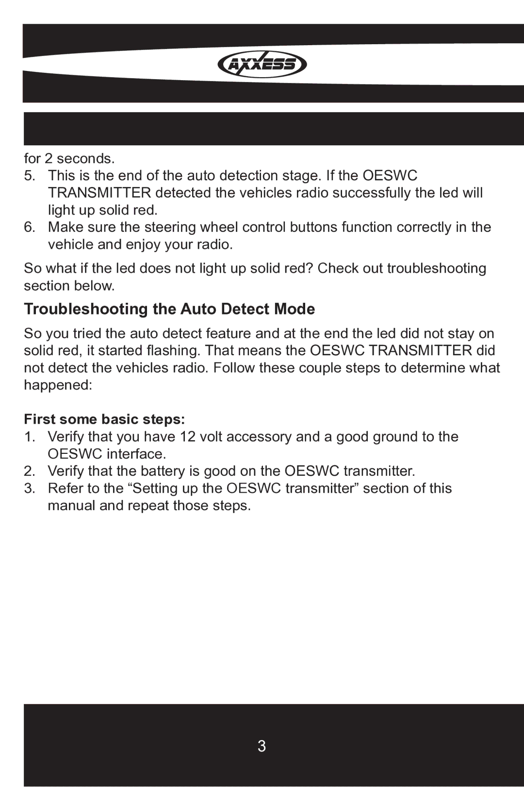 Axxess Interface OESWC-CLASS2-RF installation instructions Troubleshooting the Auto Detect Mode, First some basic steps 