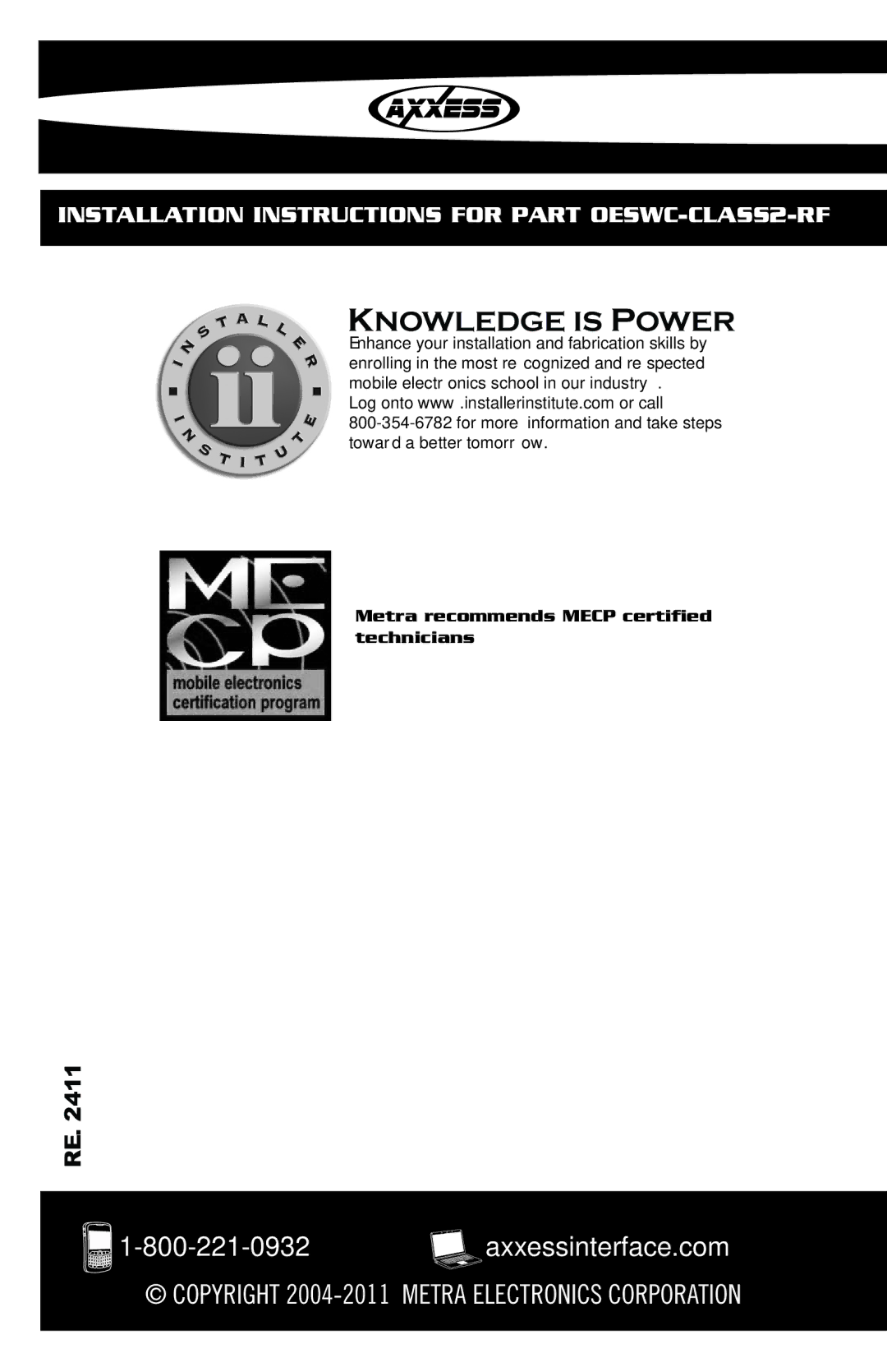 Axxess Interface OESWC-CLASS2-RF installation instructions Knowledge is Power 