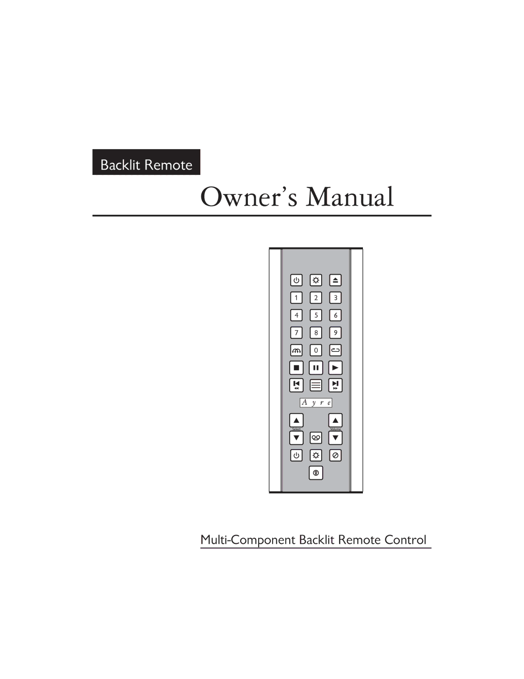 Ayre Acoustics owner manual Multi-Component Backlit Remote Control 