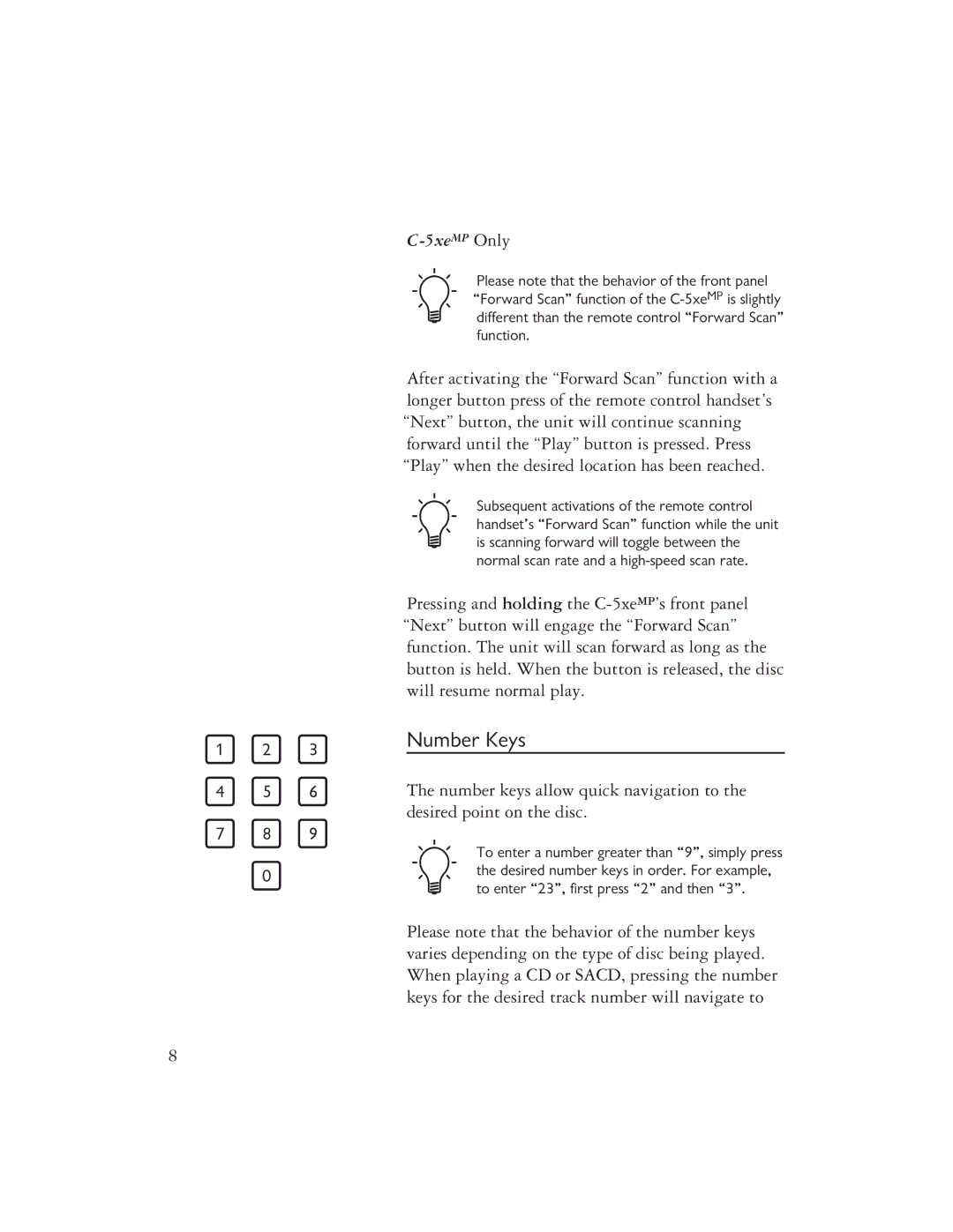 Ayre Acoustics Backlit Remote owner manual Number Keys 