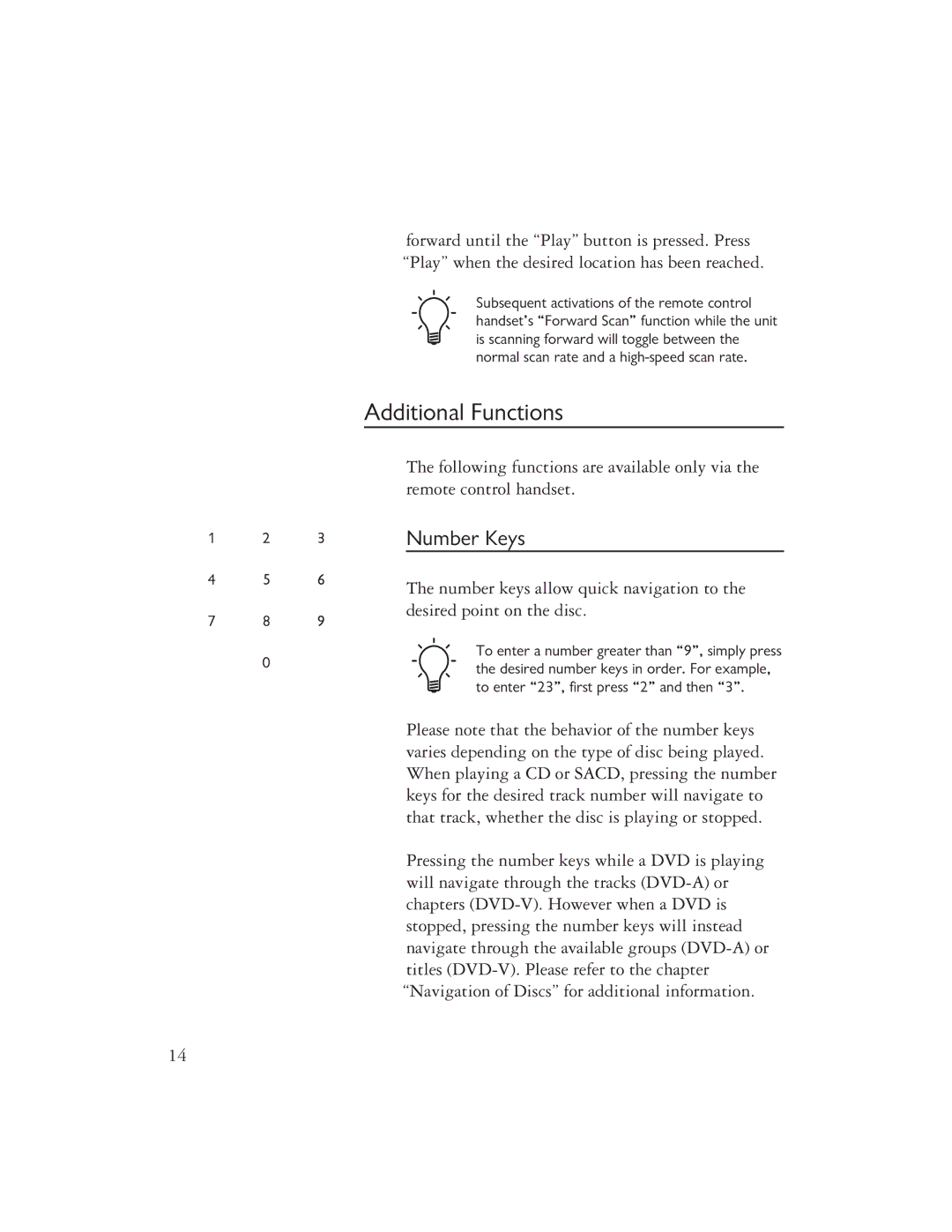 Ayre Acoustics C-5xe owner manual Additional Functions, Number Keys 