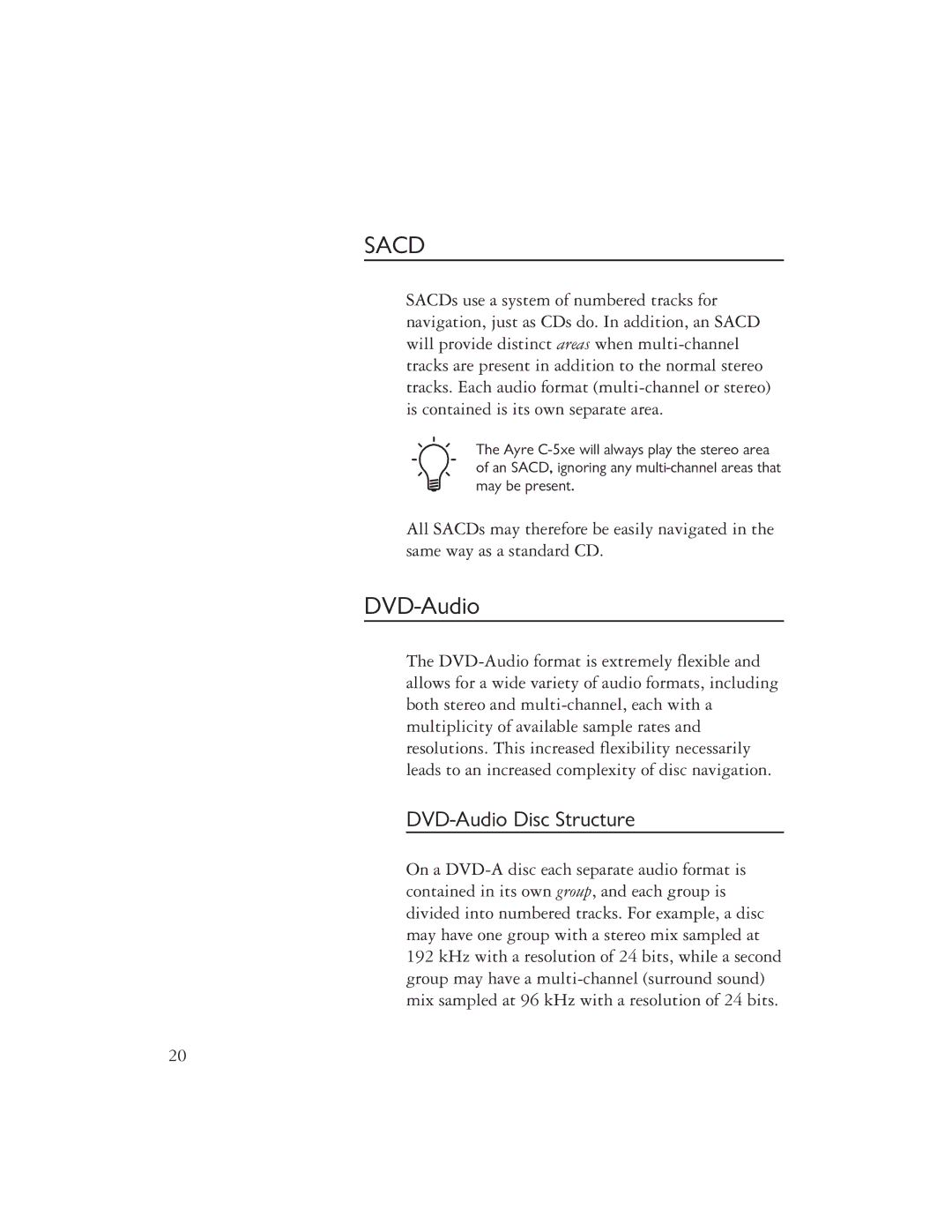 Ayre Acoustics C-5xe owner manual DVD-Audio Disc Structure 