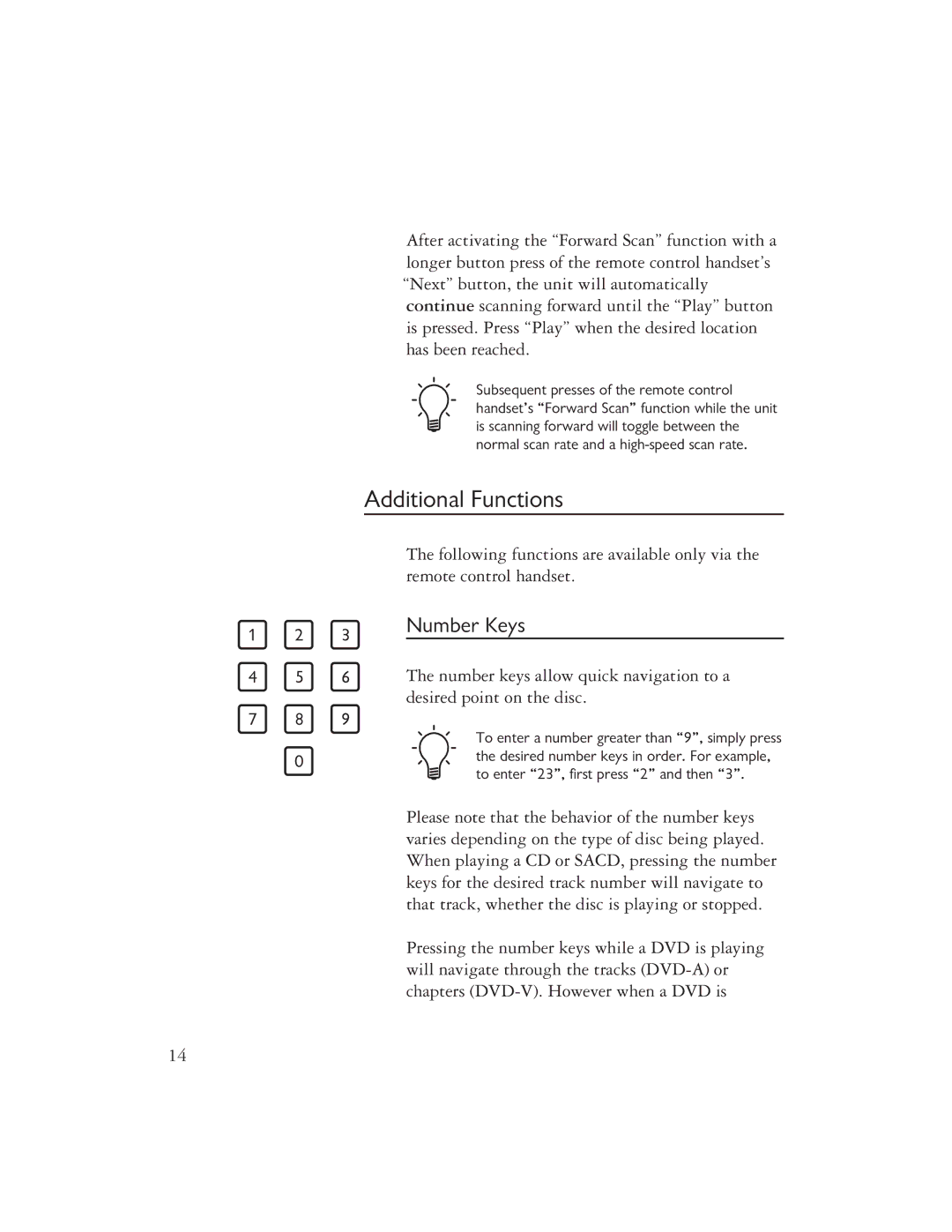 Ayre Acoustics C-5XEMP owner manual Additional Functions, Number Keys 