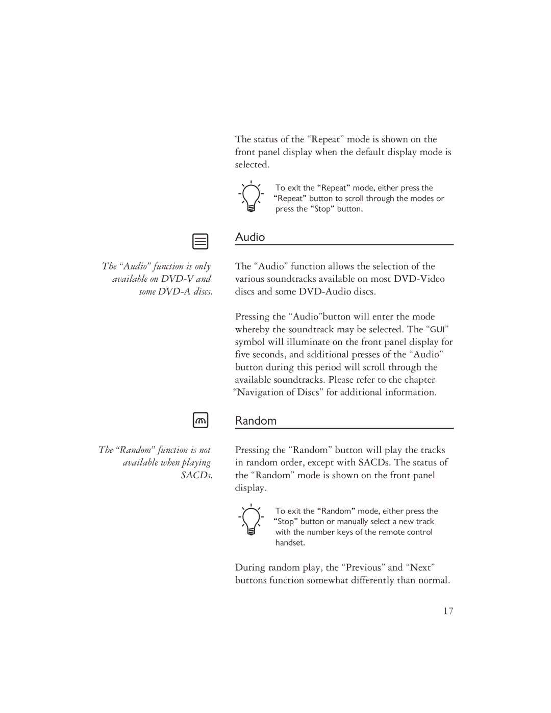 Ayre Acoustics C-5XEMP owner manual Audio, Random 