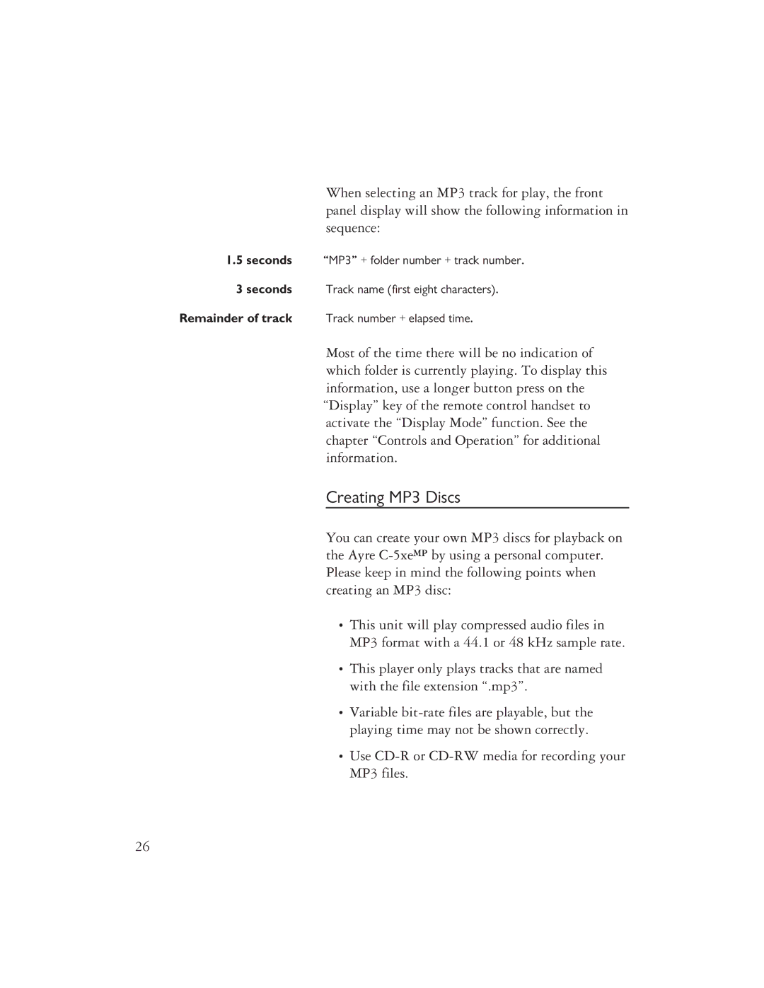 Ayre Acoustics C-5XEMP owner manual Creating MP3 Discs 